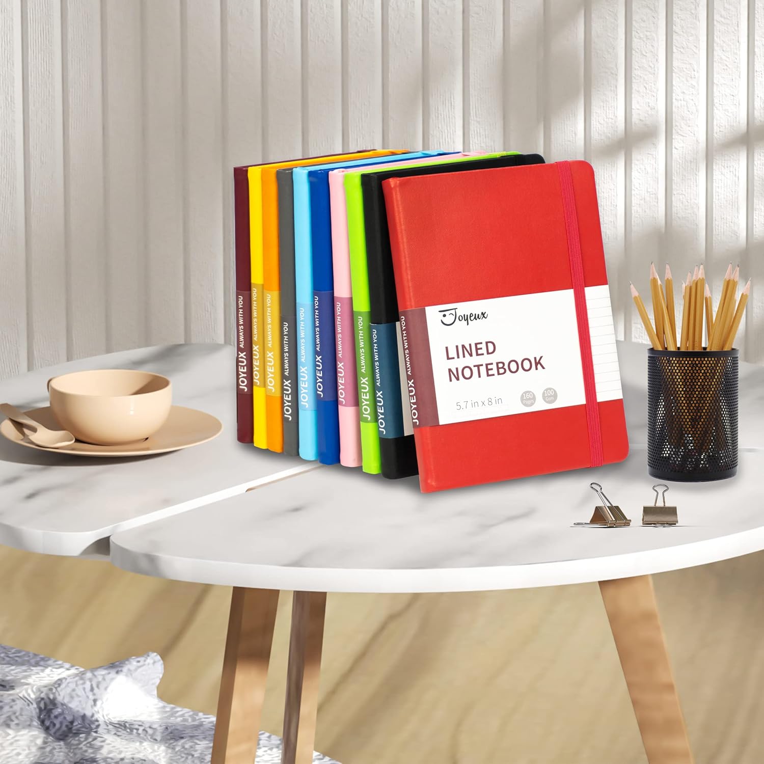 JOYEUX Cuaderno rayado, diario de 160 páginas para escribir, tamaño mediano de 5.7 x 8 pulgadas para mujeres y hombres, papel A5 de 3.53 ozm de