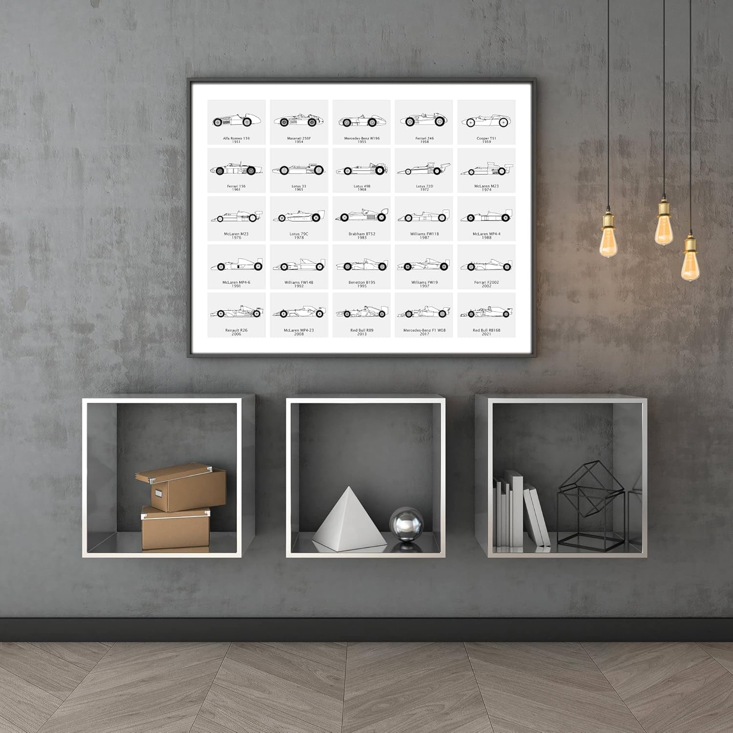 Formula Race Car Evolution Poster intended for Formula 1 Racing Fans – F1 Cars Generations Gift Print Wall Art  Landscape Light Grey Grid, 11×14″