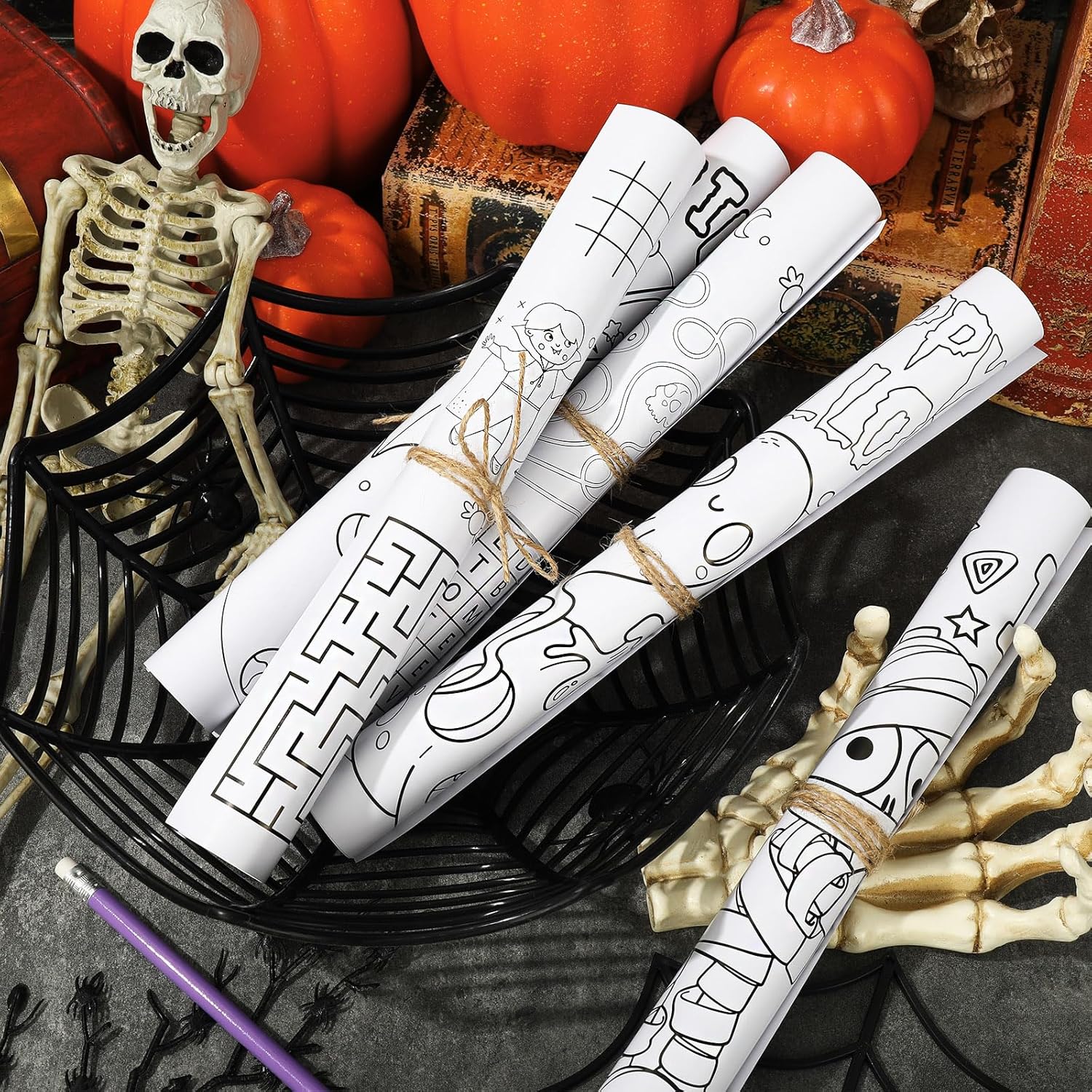 AnyDesign – 30 manteles individuales de papel de Halloween de 5 estilos para colorear de 11 x 14 pulgadas, tapete de comedor desechable para