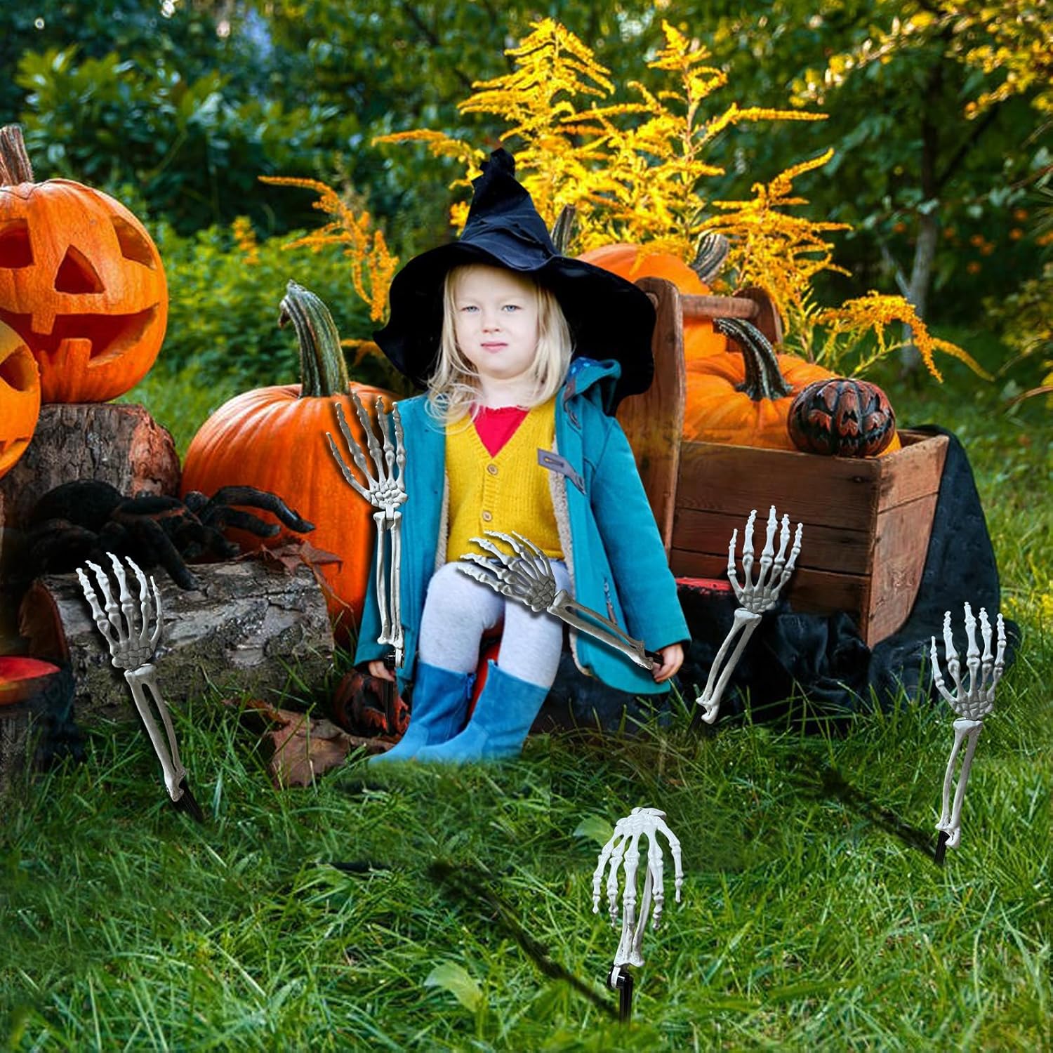 Estacas de esqueleto para decoración de Halloween de patio al aire libre, manos de esqueleto de aspecto realista, para estacas de césped, jardín,