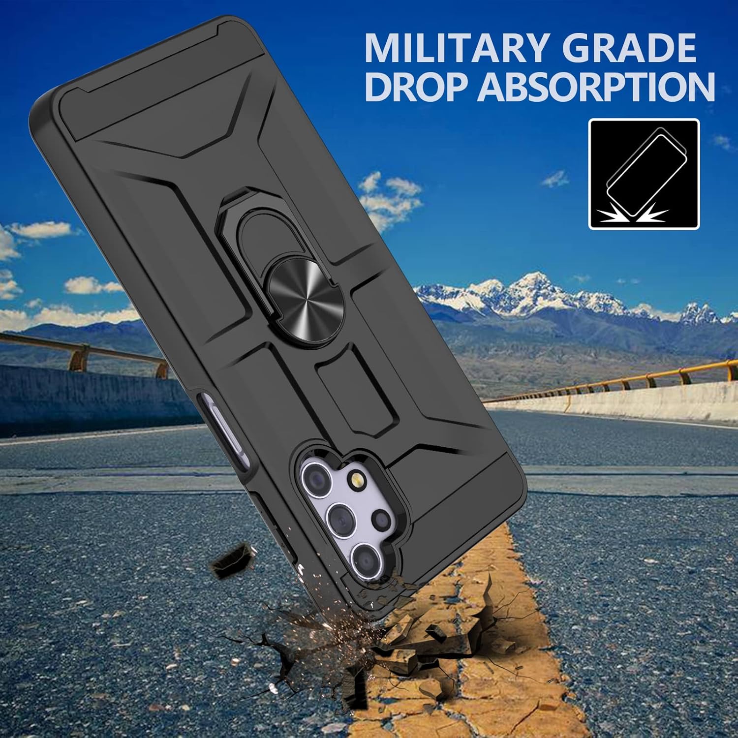 Funda para Galaxy A32 5G, funda para Galaxy A32 5G con 3 protectores de pantalla de vidrio templado, soporte de anillo integrado y soporte magnético
