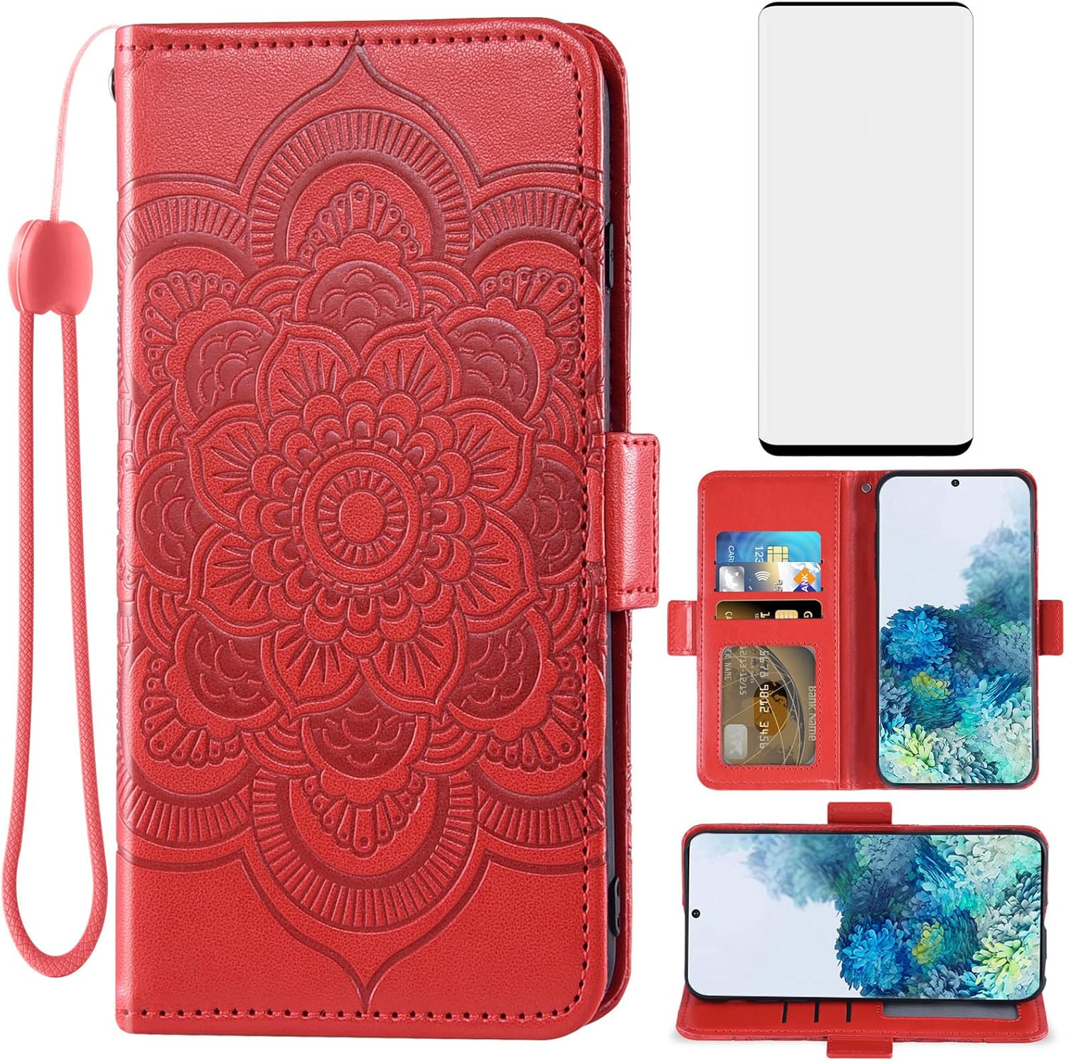 Asuwish Compatible con Samsung Galaxy S20 Glaxay S 20 5G UW 6.2 pulgadas Funda tipo cartera y protector de pantalla de vidrio templado de cuero con