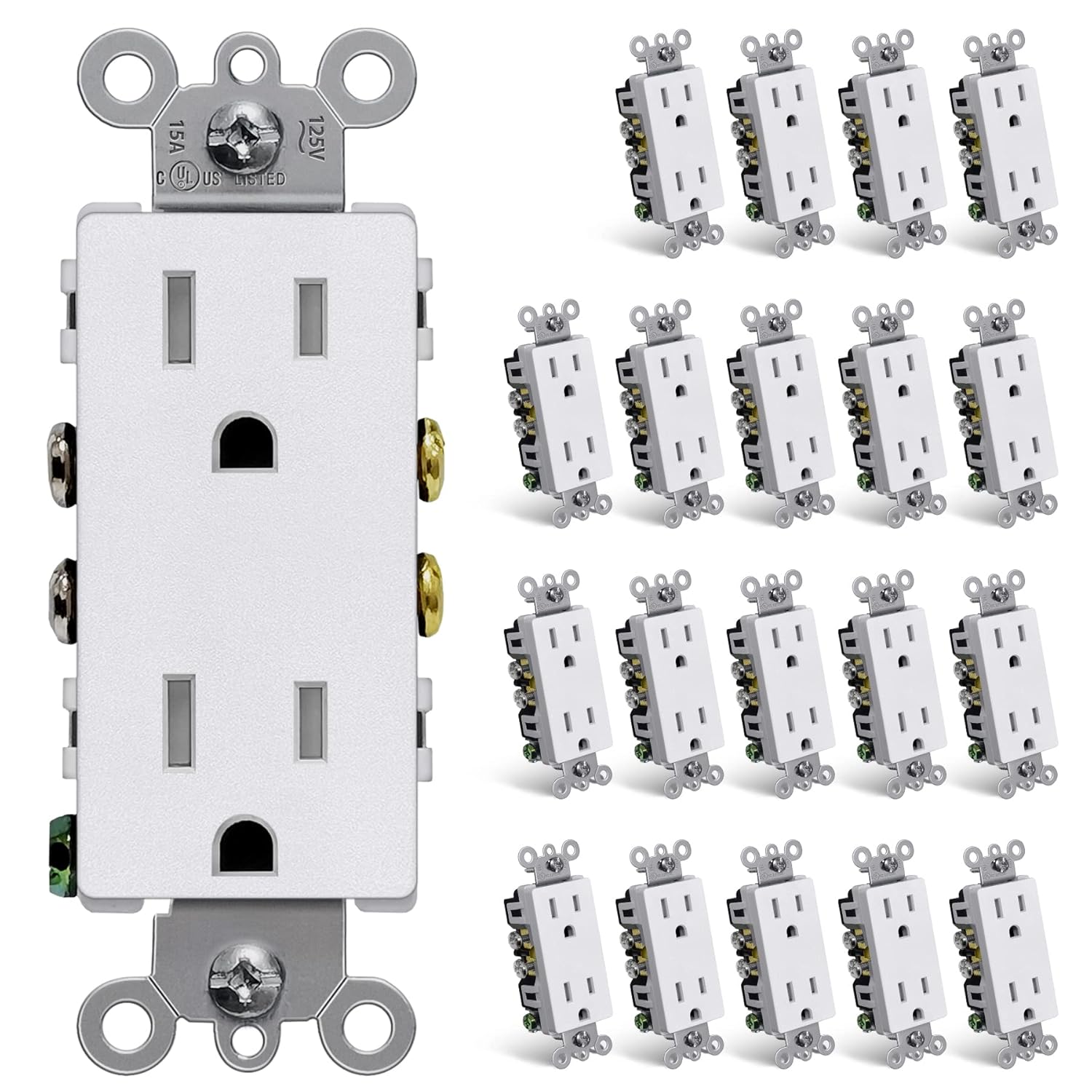 CML – 20 tomacorrientes de pared color blanco mate de 15 amperios, seguros para niños, resistentes a manipulaciones, enchufes eléctricos estándar,