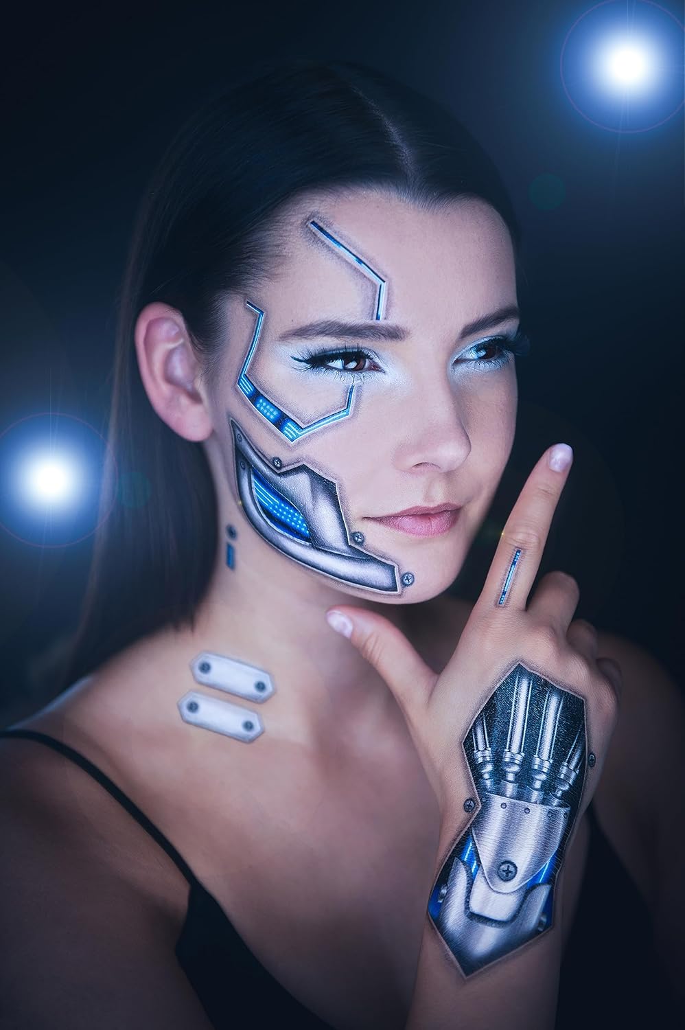 2 x Death Metal Cyborg Face Tatuaje Temporal, Cyberpunk, KI