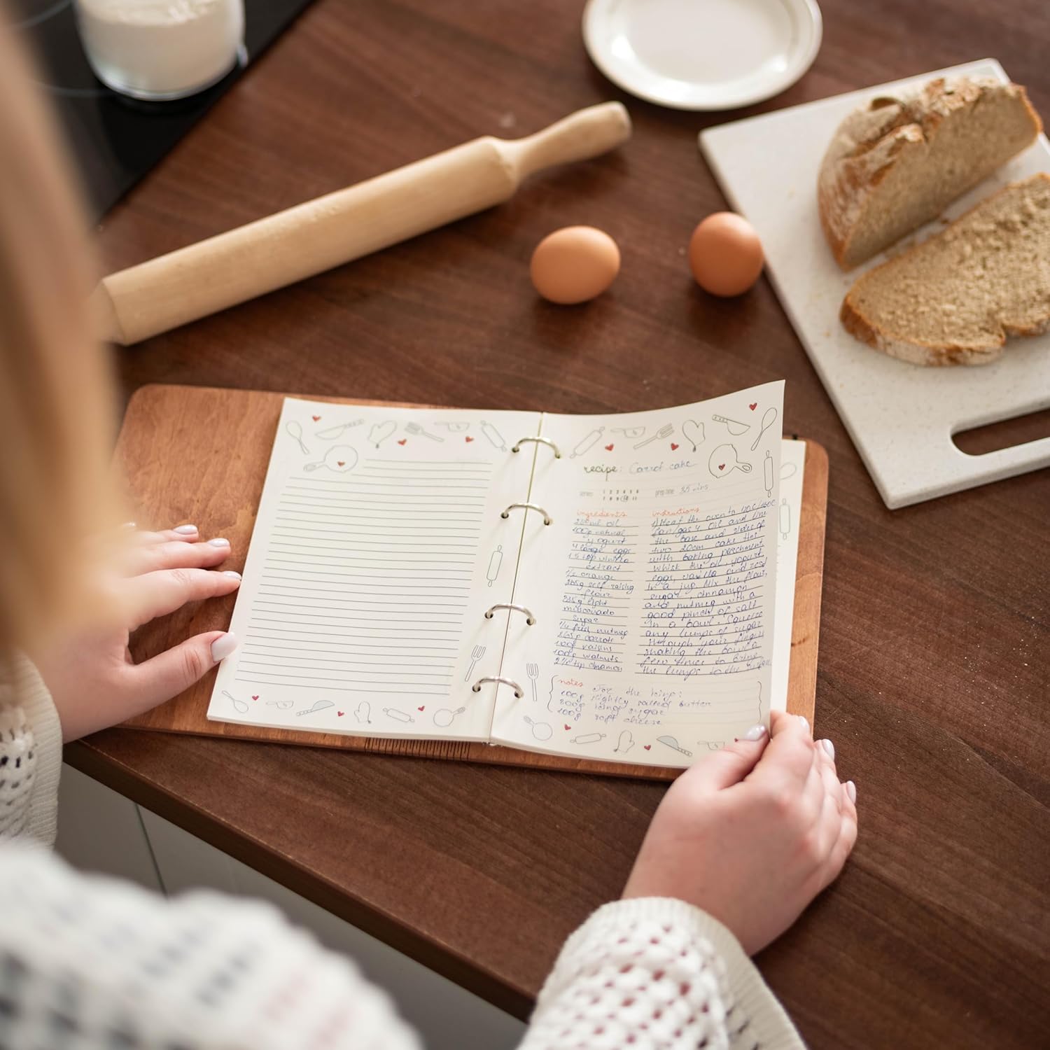 ENJOY THE WOOD Personalized Recipe Book Binder – Wooden Blank Family Cookbook Journal to Write in Your Own Recipes – Customized Recipe Binder,