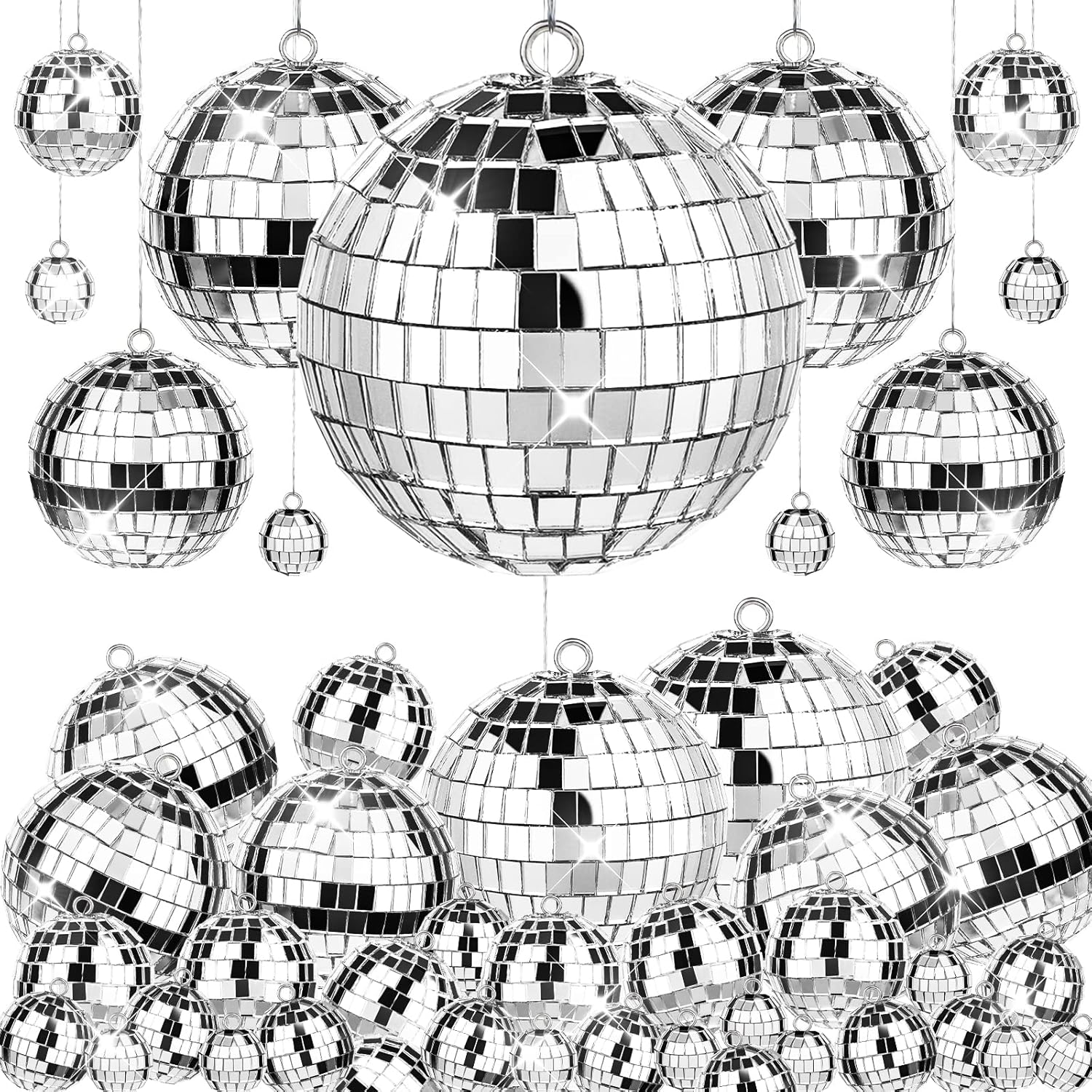 66 bolas de discoteca de espejo para fiestas, 3.943.152.3621.18 pulgadas, bola de disco colgante plateada de cristal reflectante para árbol de