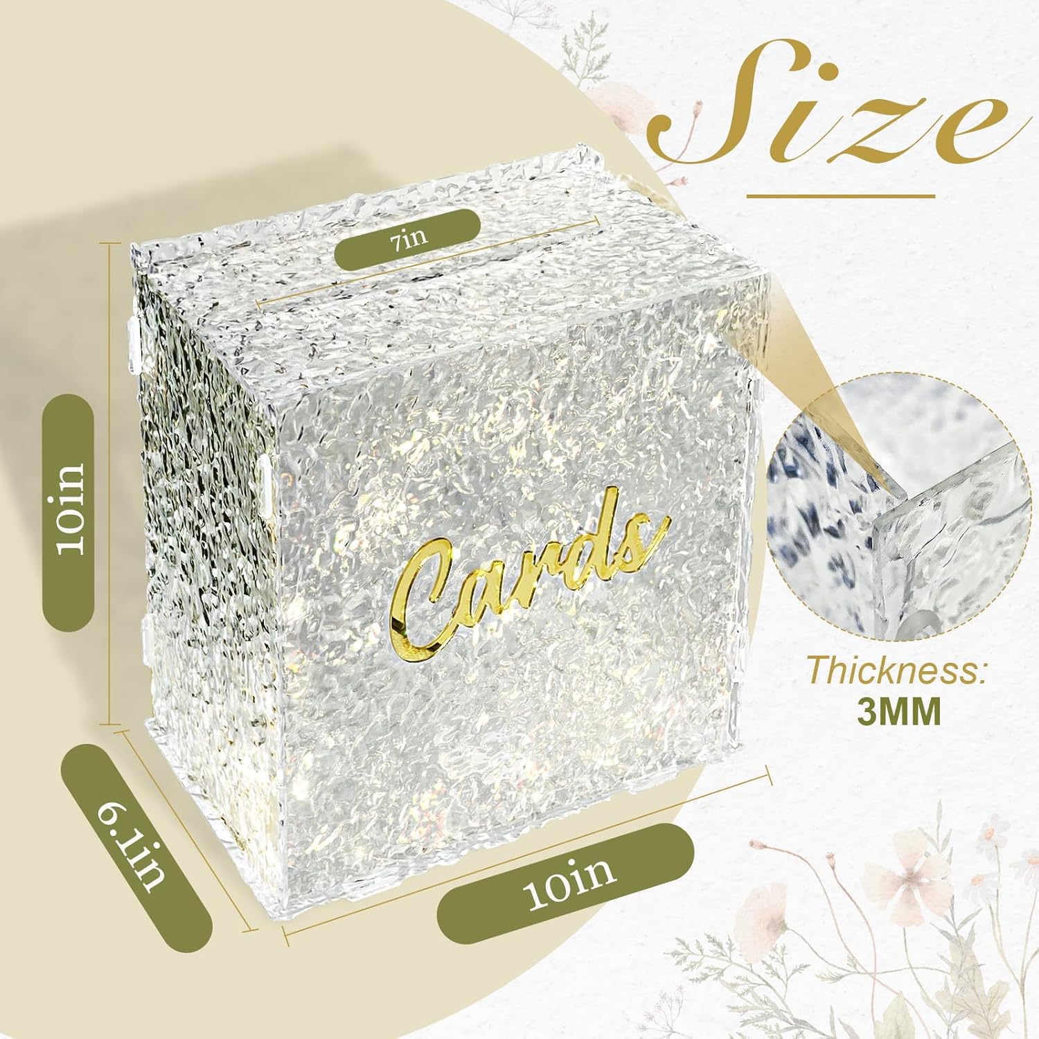 OurWarm Caja de tarjetas de boda de acrílico con cadena de luz, caja de tarjeta de regalo grande para recepción de boda, ondulación de agua, sobre