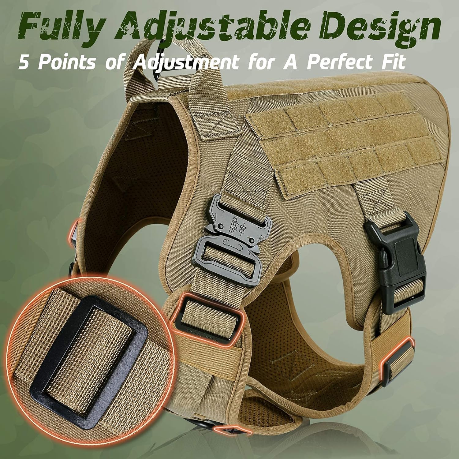 rabbitgoo Arnés táctico para perros grandes, arnés resistente con asa, chaleco para perros de servicio sin tirones, para razas grandes, arnés