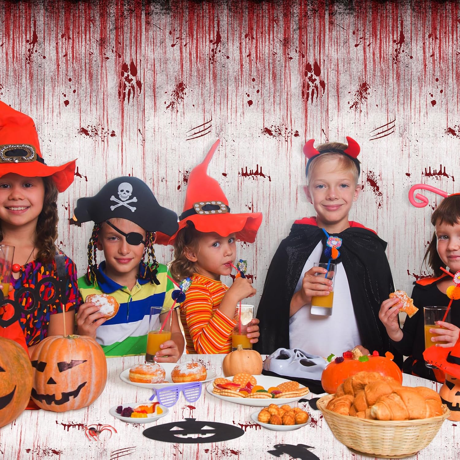 3 piezas de fondo de fotografía de Halloween con estampado sangriento, telón de fondo de plástico para Halloween, suministros de decoración de