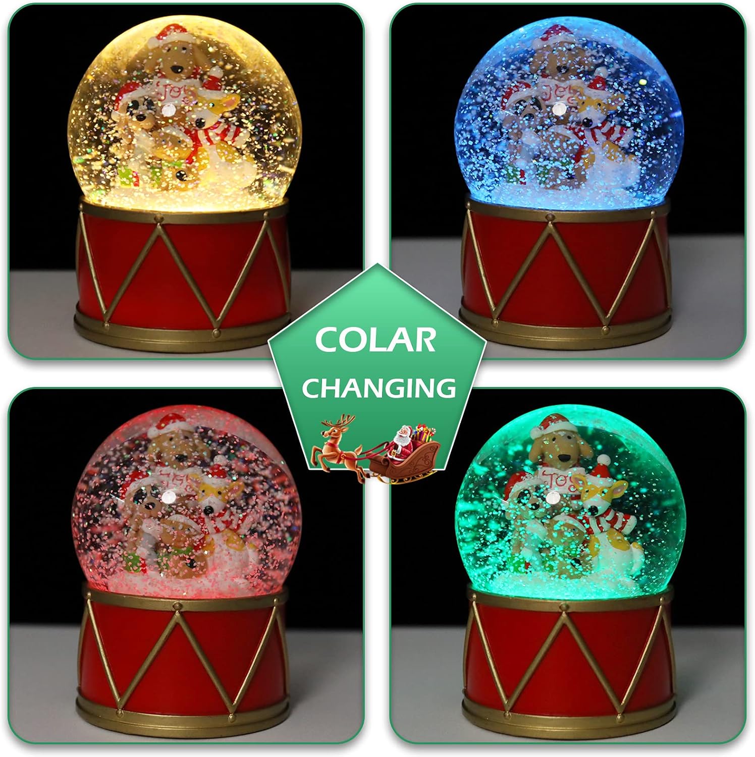 Globo de nieve de Navidad, globo de agua musical para perros y gatos, con 8 canciones, caja de música que cambia de color, para decoración del hogar