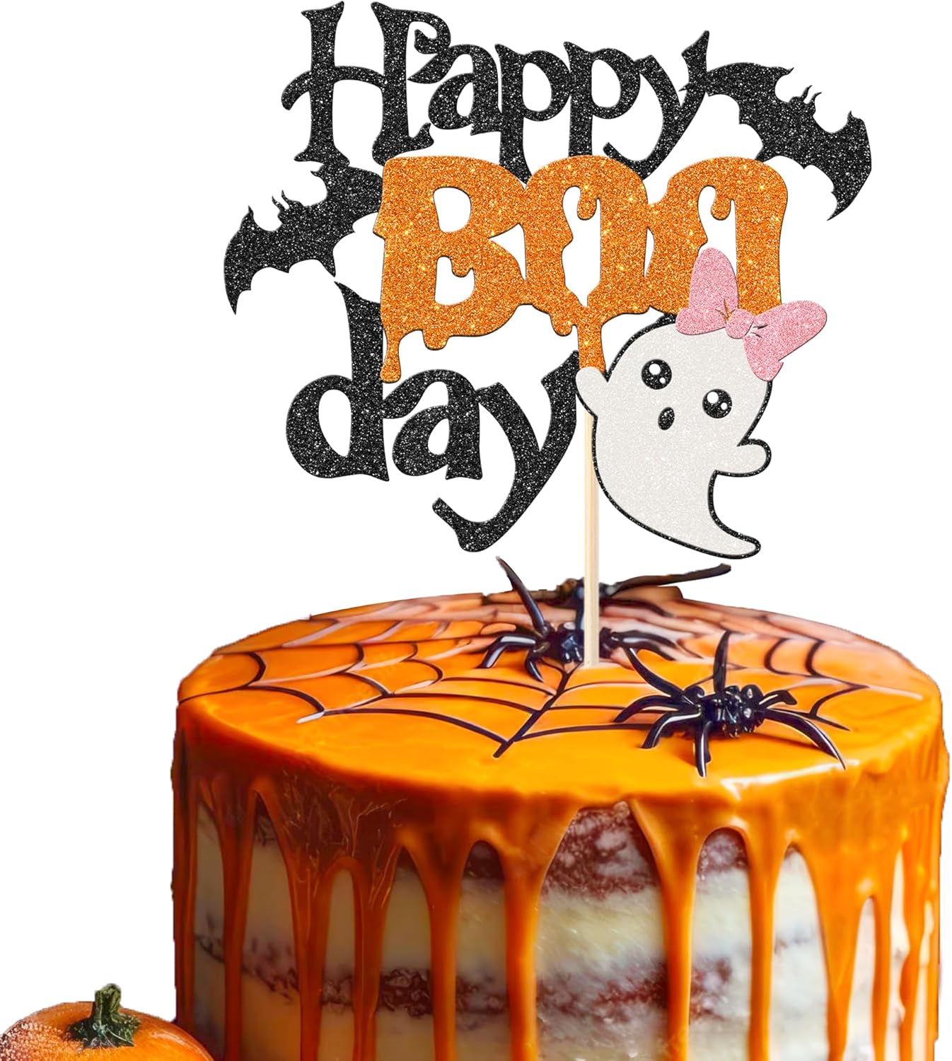 Rsstarxi 1 paquete de decoración de pastel Happy Boo Day con purpurina Little Boo para fiesta de Halloween, decoración de pastel de murciélago