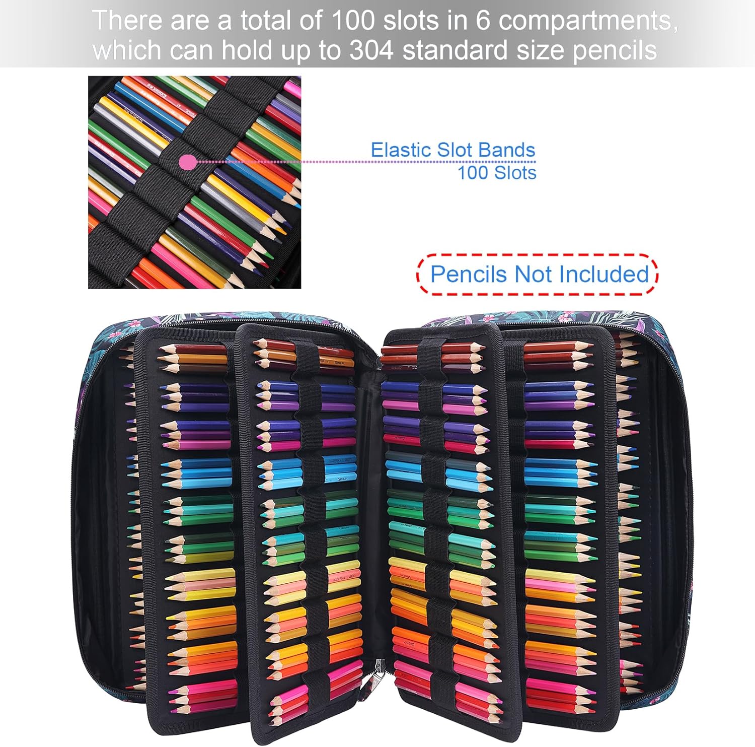 Estuche organizador de lápices de colores de gran capacidad, 304 ranuras, soporte para bolígrafos, bolsa de almacenamiento impermeable, bolsa de