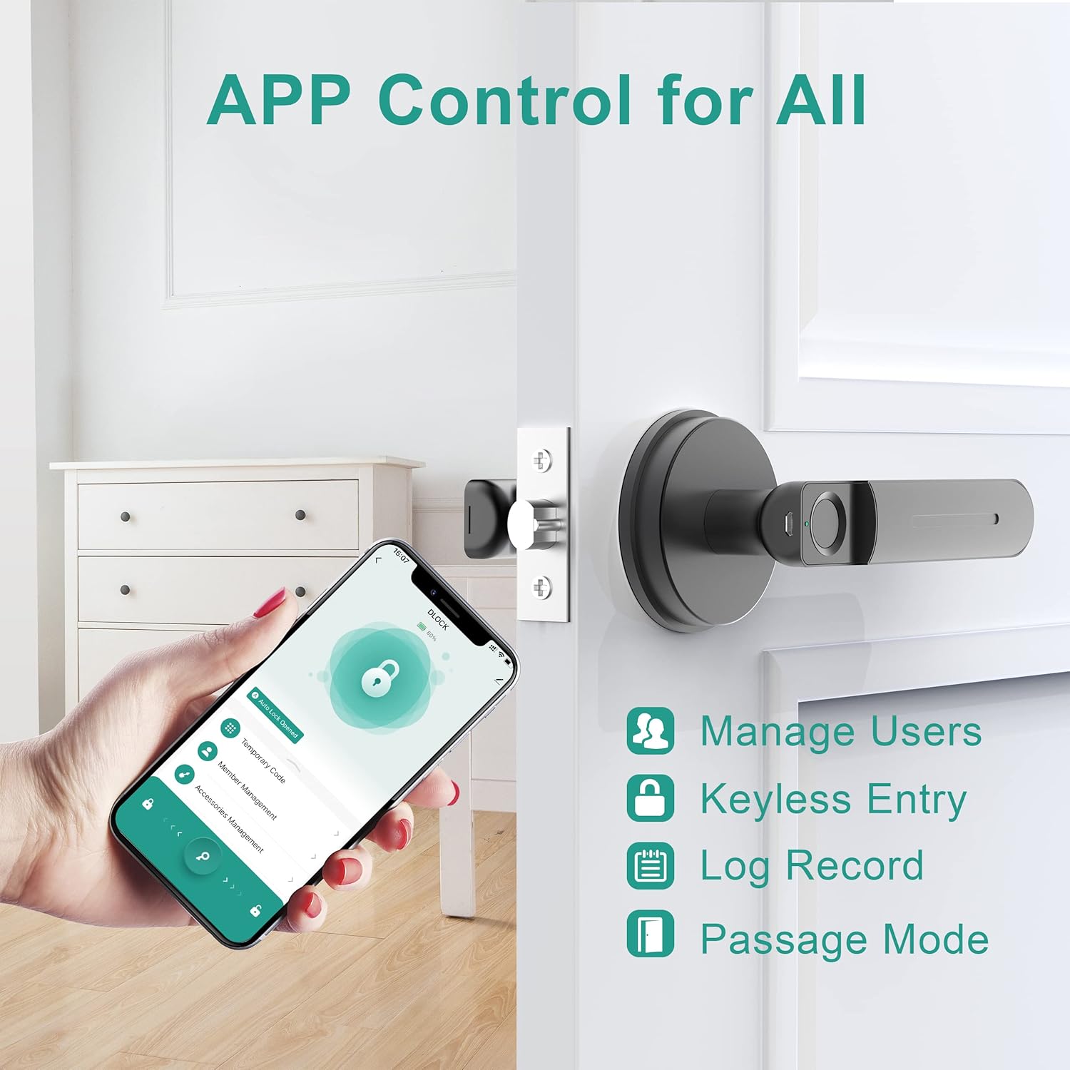 Cerradura de puerta electrónica inteligente con control de aplicación, 100 huellas dactilares, cerradura biométrica de puerta de entrada sin llave