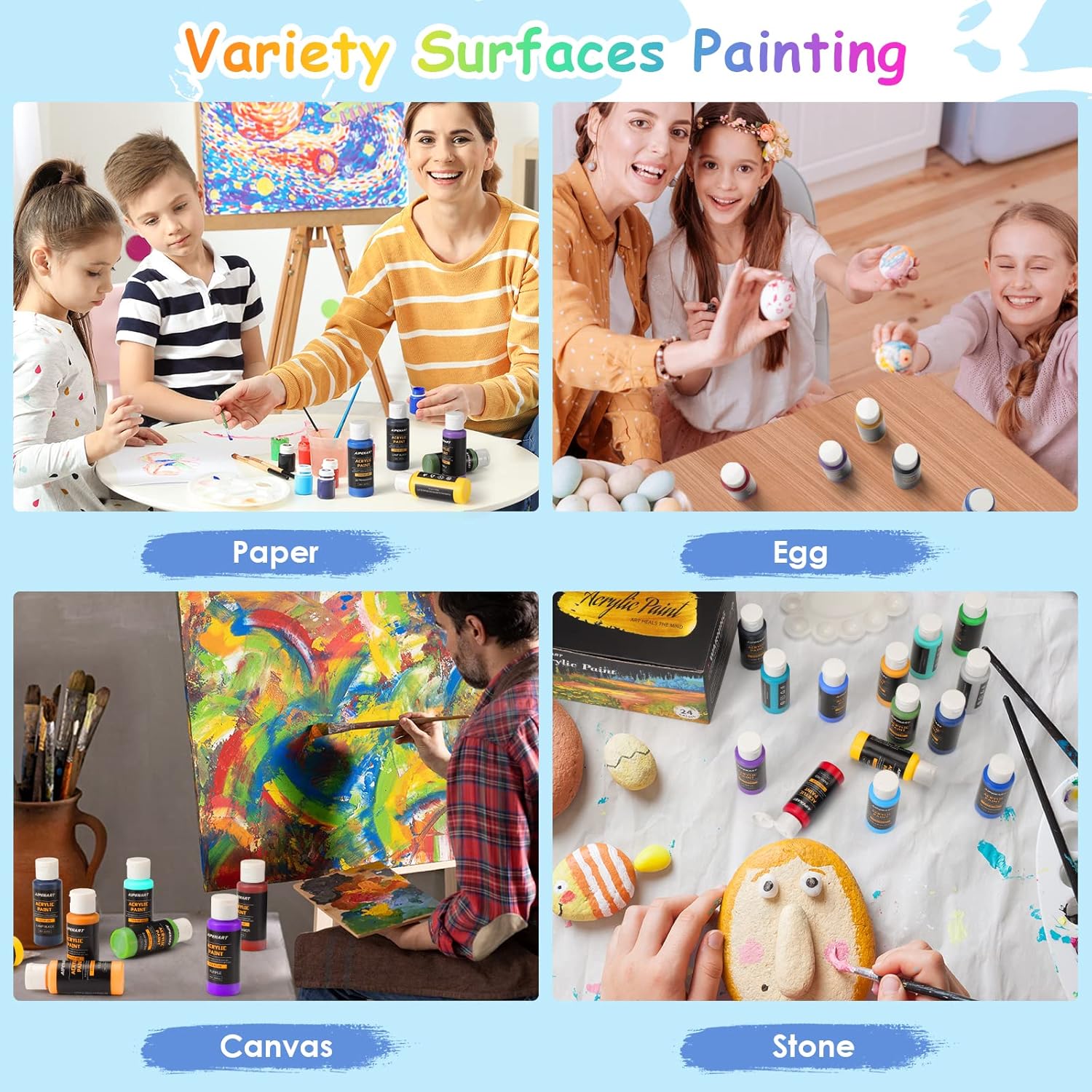 Juego de pintura acrílica metálica con 10 pinceles y 1 paleta, 20 colores (2.0 fl oz, 2 onzas), pinturas no tóxicas para adultos, artistas,