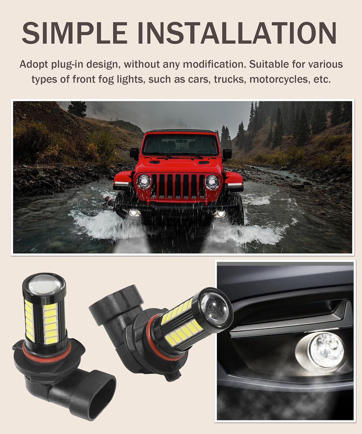 bylikeho Paquete de 2 bombillas LED antiniebla, accesorios de coche H11 9005 H16 H4 9006 H7 bombillas LED antiniebla para automóvil, luces