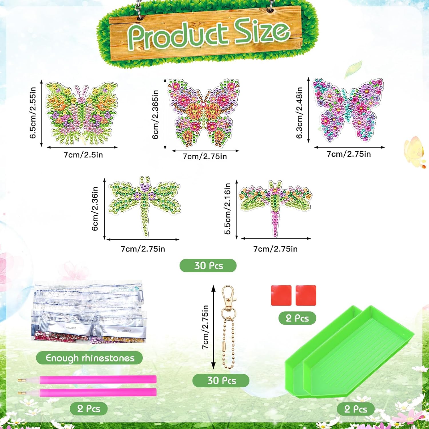 ZYNERY Kits de llaveros de pintura de diamantes, Mariposa Libélula 30 Pcs