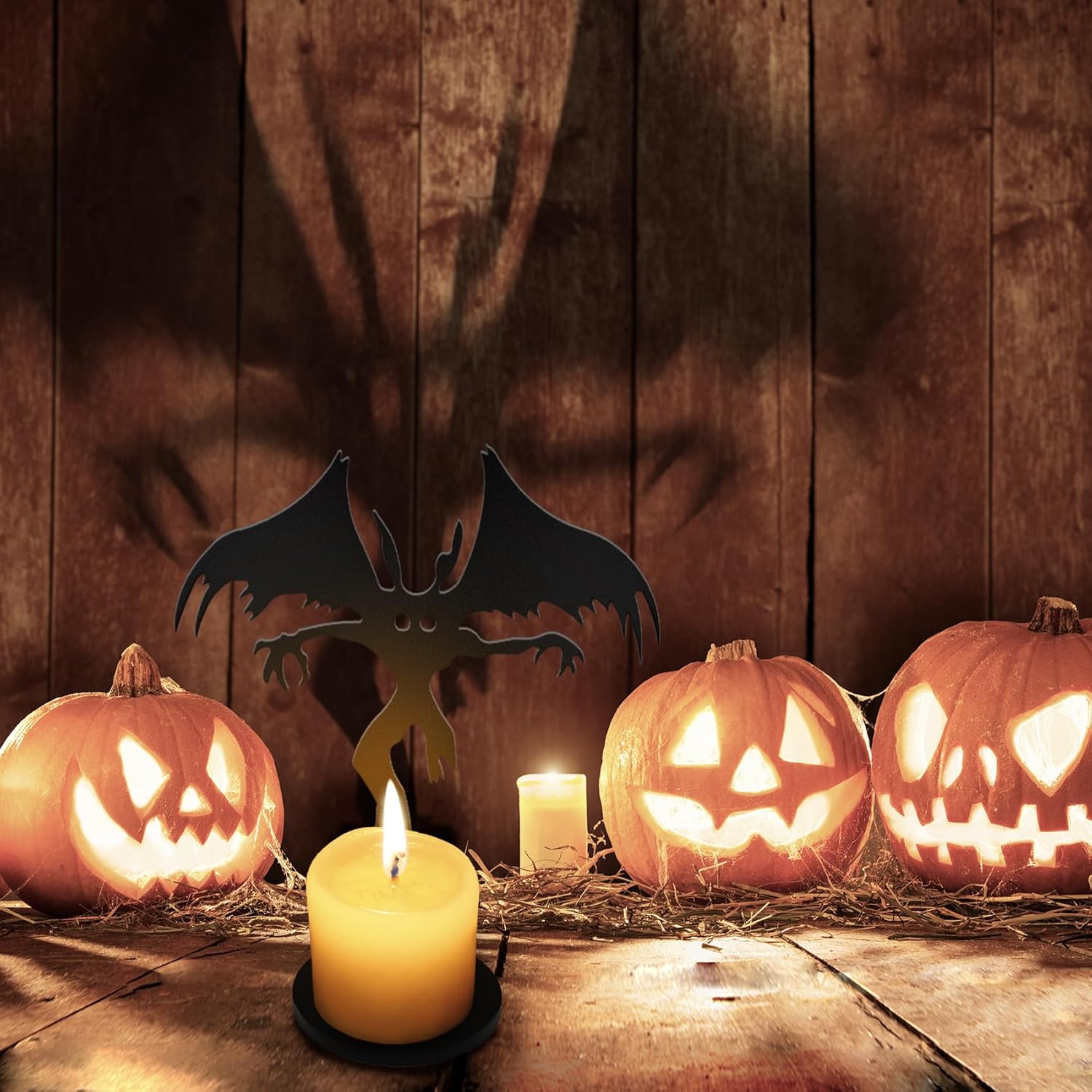 Portavelas de Halloween, divertidas decoraciones de Halloween, luz de té de sombra de hombre polilla, decoraciones de Halloween aterradoras para