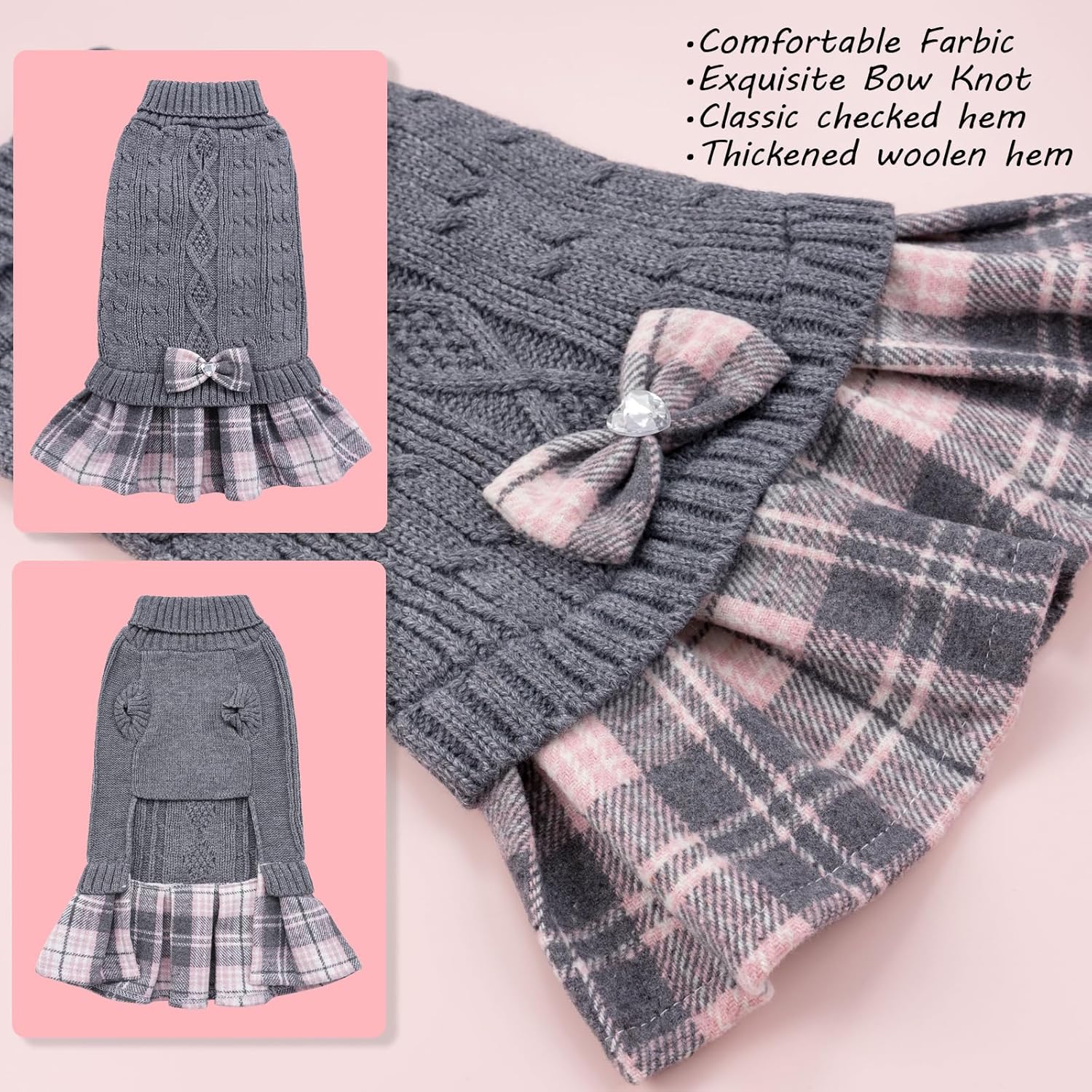 YUDODO Vestido suéter para perros pequeños, suéter de cuello alto para perro, cálido, ropa de punto suave para cachorros, lindos vestidos para