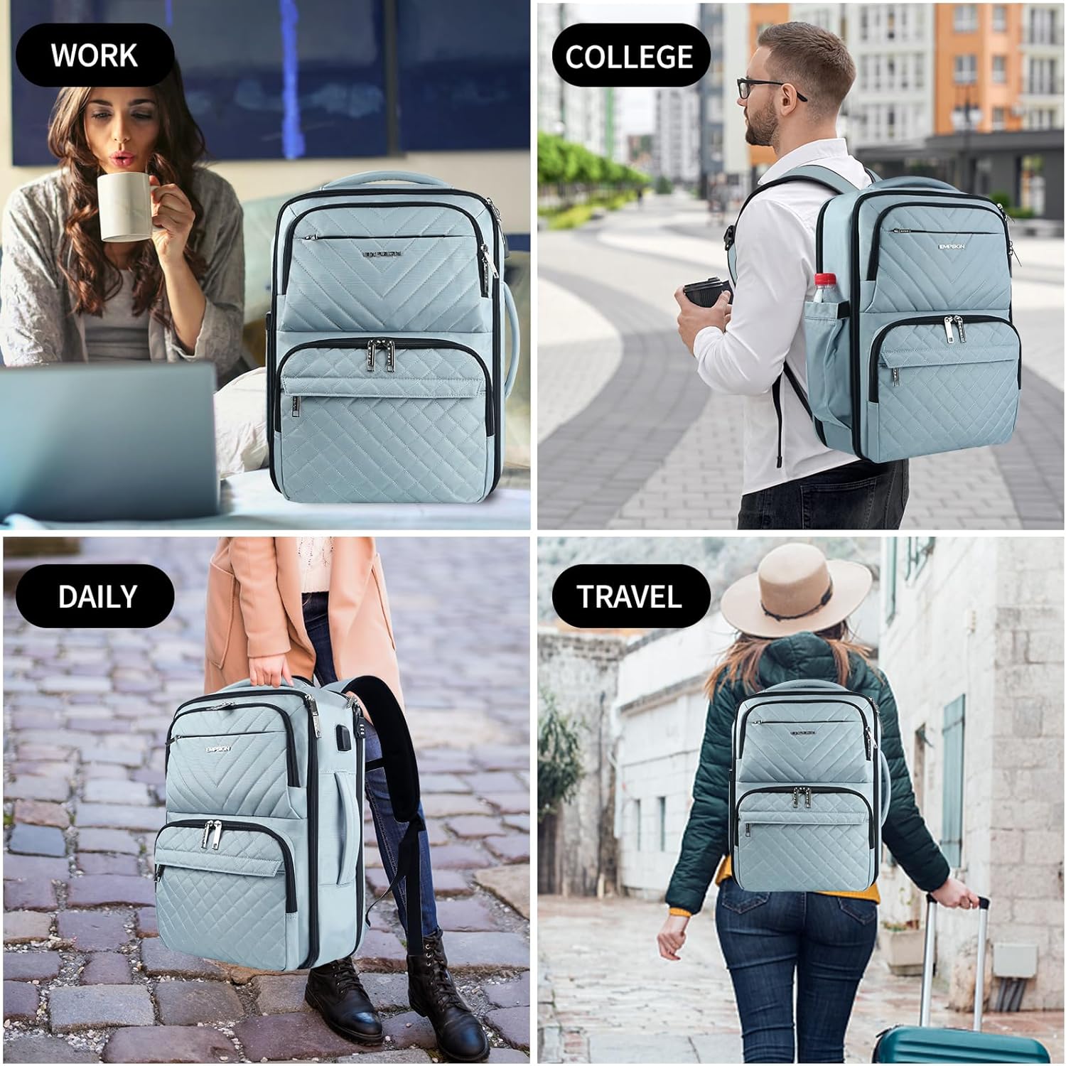 EMPSIGN Mochila para portátil 8032, Acolchado azul claro