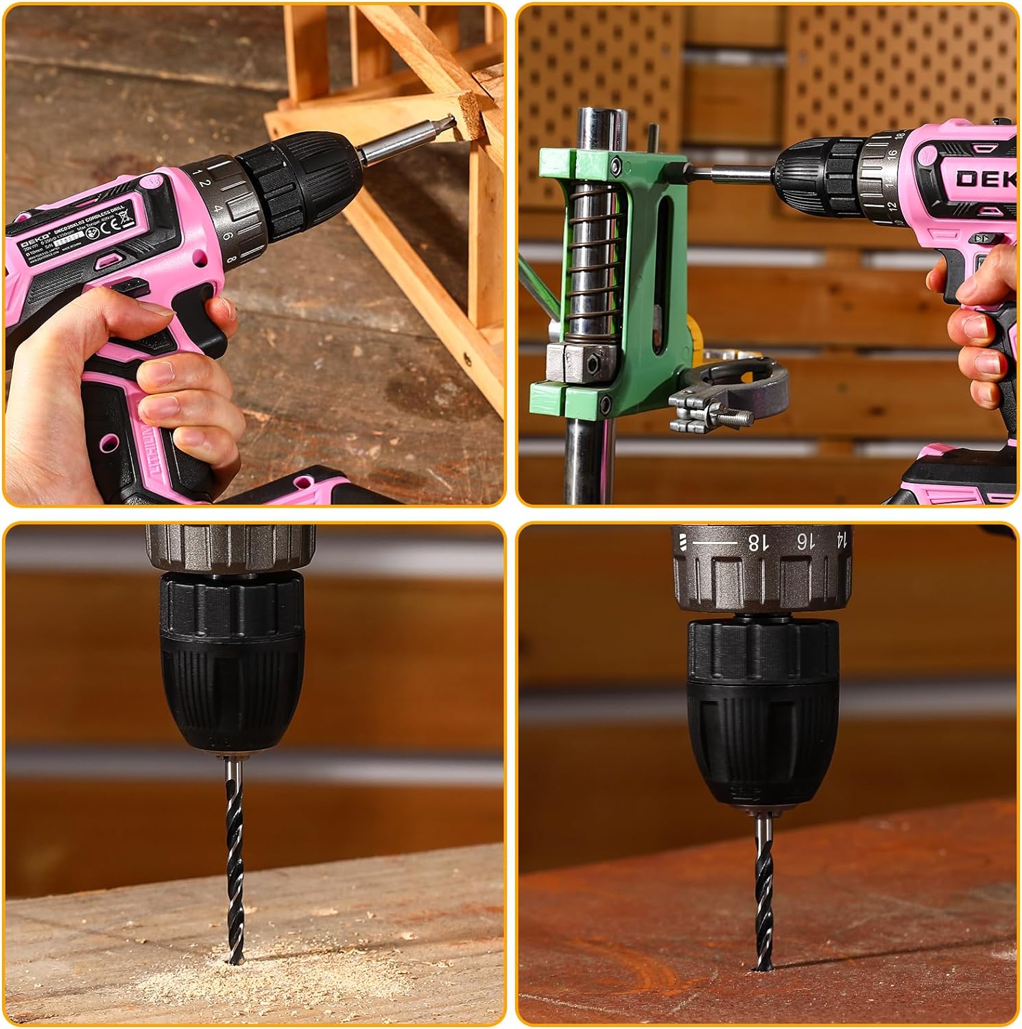 Taladro eléctrico inalámbrico DEKO PRO – Taladro inalámbrico rosa de 20 V, herramienta para mujeres, taladros inalámbricos con batería y cargador,