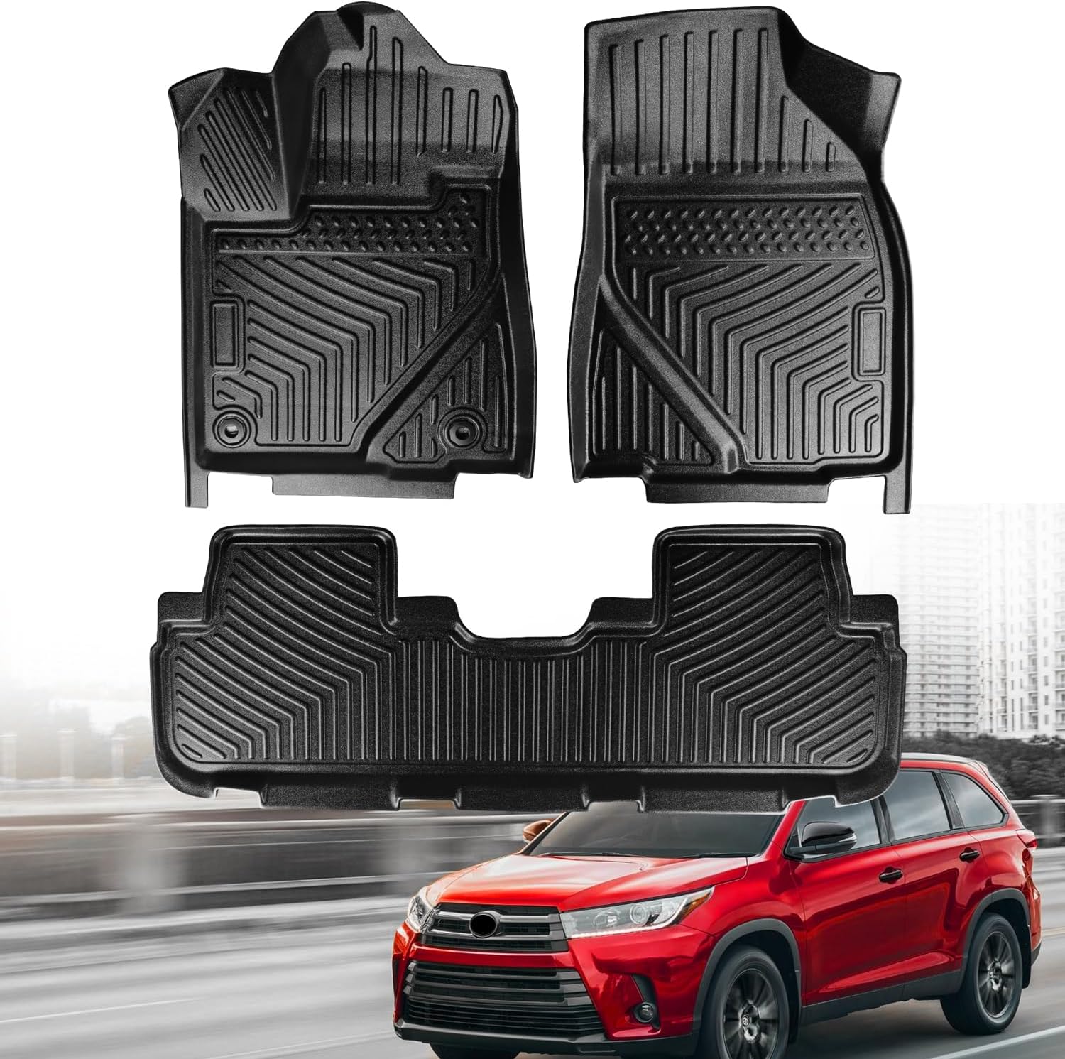 KitsPro Alfombrillas para Toyota Highlander 2014-2019 para todo tipo de clima, alfombrillas delanteras y de segunda fila, paquete de 3