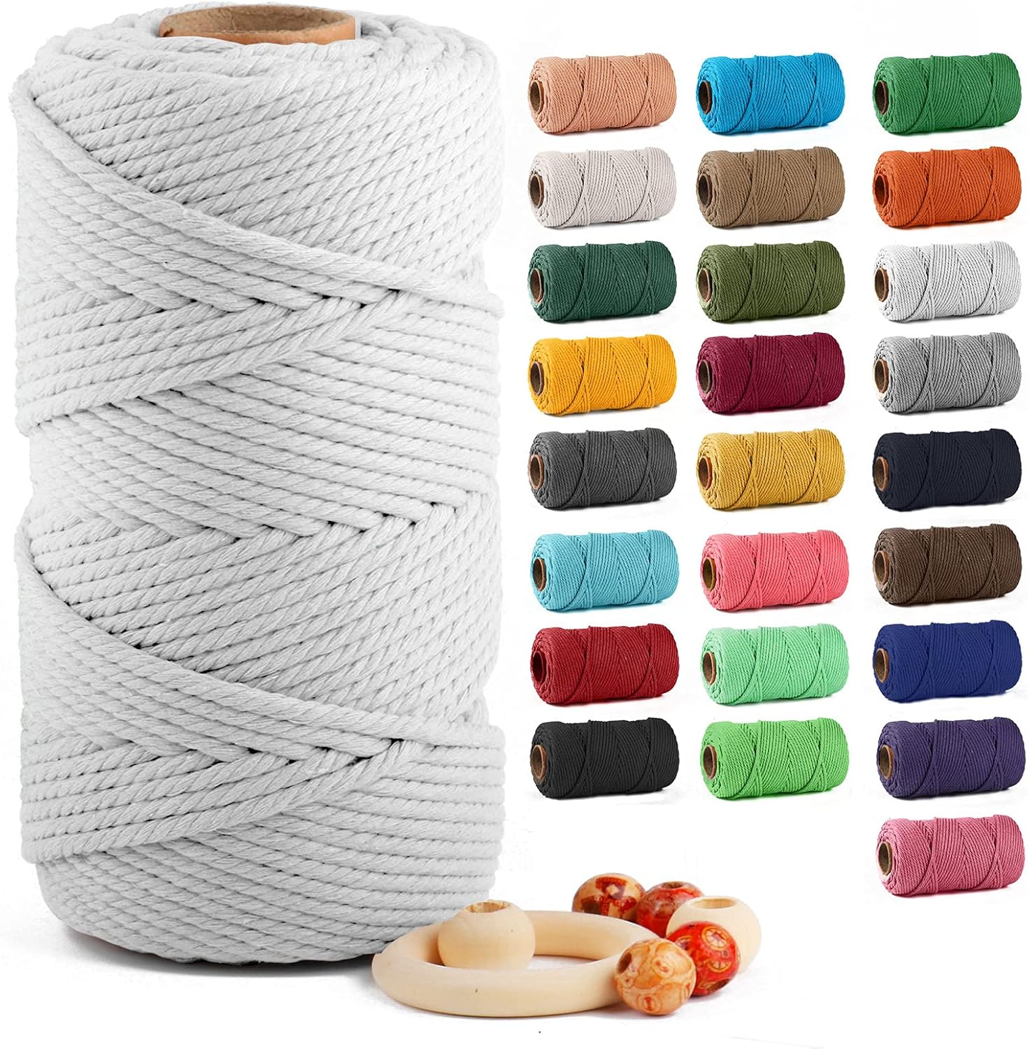 ZUEXT – Cuerda de algodón de macramé de 0.197 in x 109 yardas, 100% natural, hecha a mano, colorida, cuerda de algodón trenzada para colgar en la