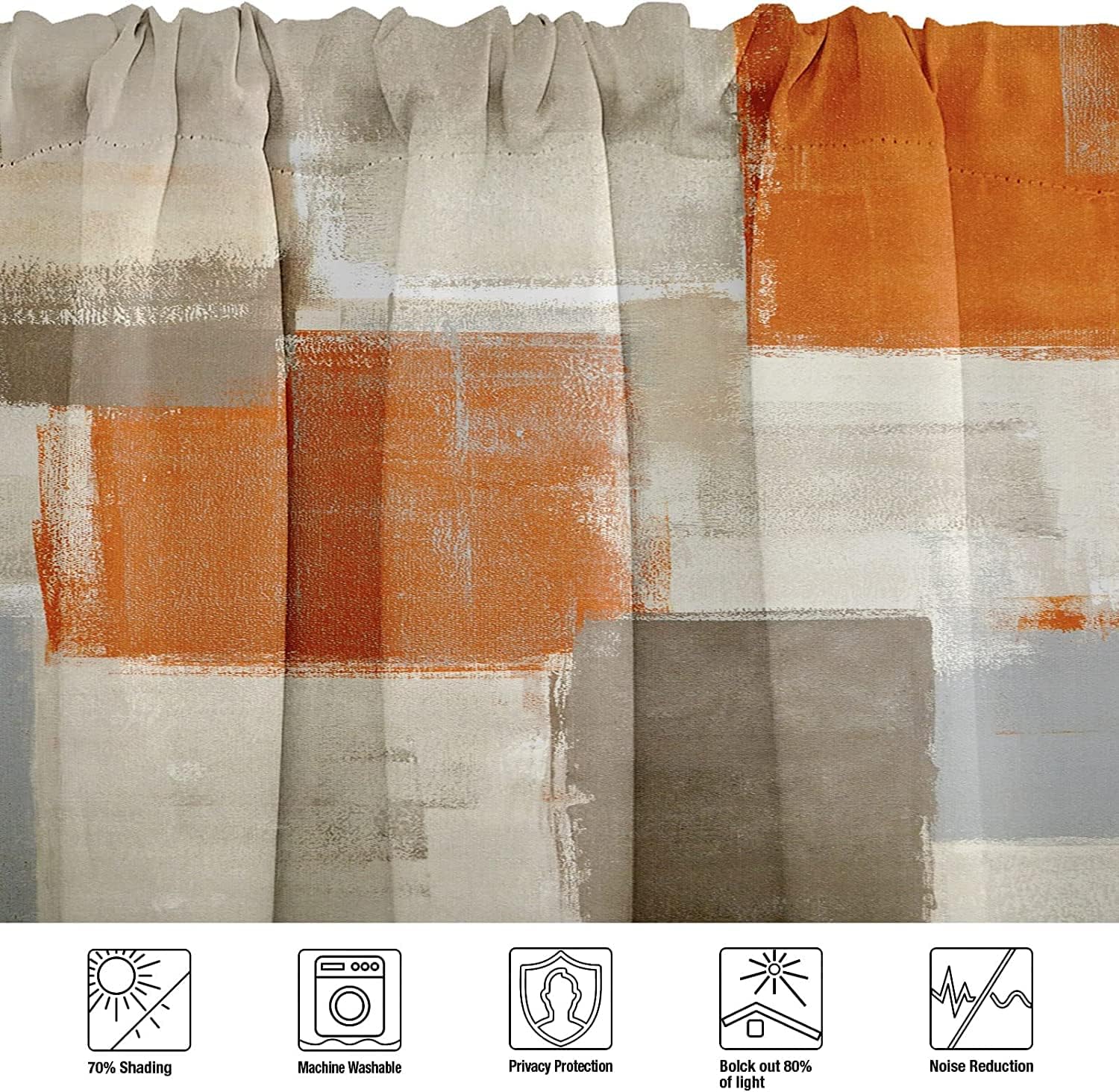 Emvency Paquete de 2 cenefas para ventana, color beige y naranja, arte abstracto moderno, cortinas opacas ajustables para ventanas, sala de estar,