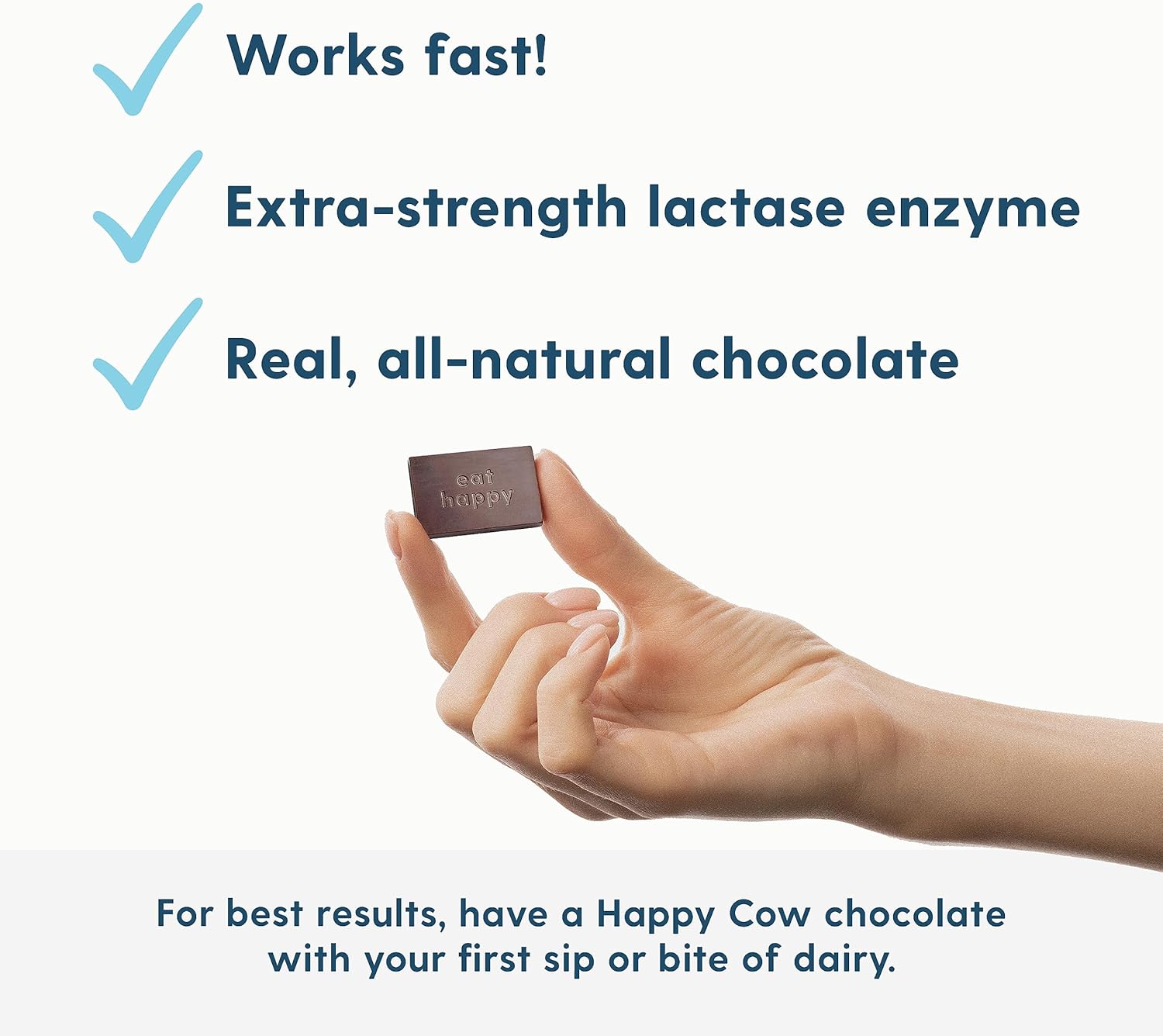 Happy Cow Chocolate, suplemento de lactasa de acción rápida, alivio de la intolerancia a los lácteos y a la lactosa, totalmente natural, fabricado