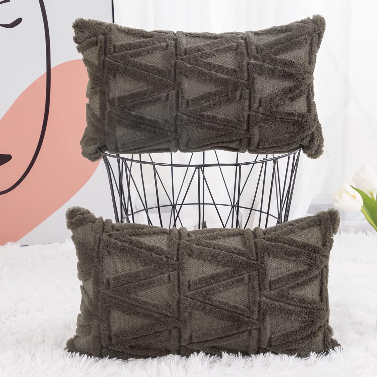 Madizz – Juego de 2 fundas decorativas para cojines para sofá o dormitorio, suaves, afelpadas, de lana corta aterciopelada fundas decorativas para