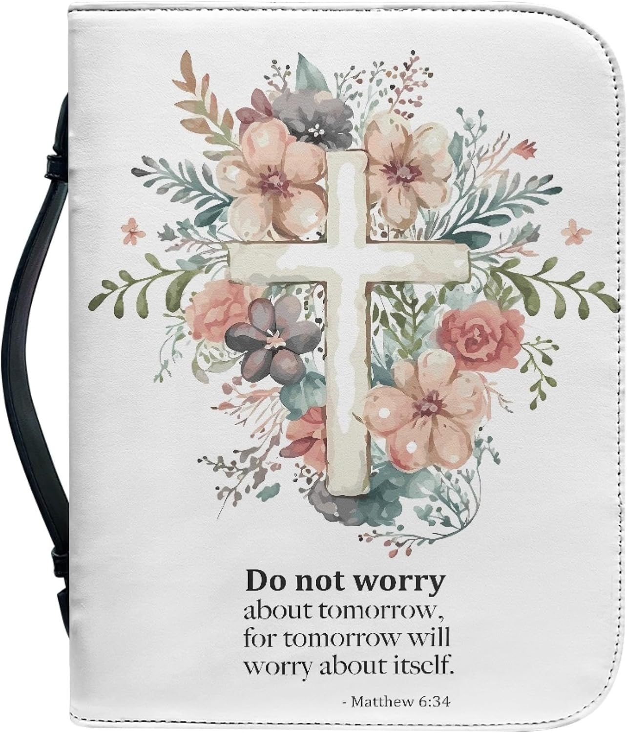 Estuche grande de la Biblia floral para mujer con versículo cruzado, tamaño grande con asa con cremallera, estuche de iglesia escritura, regalo