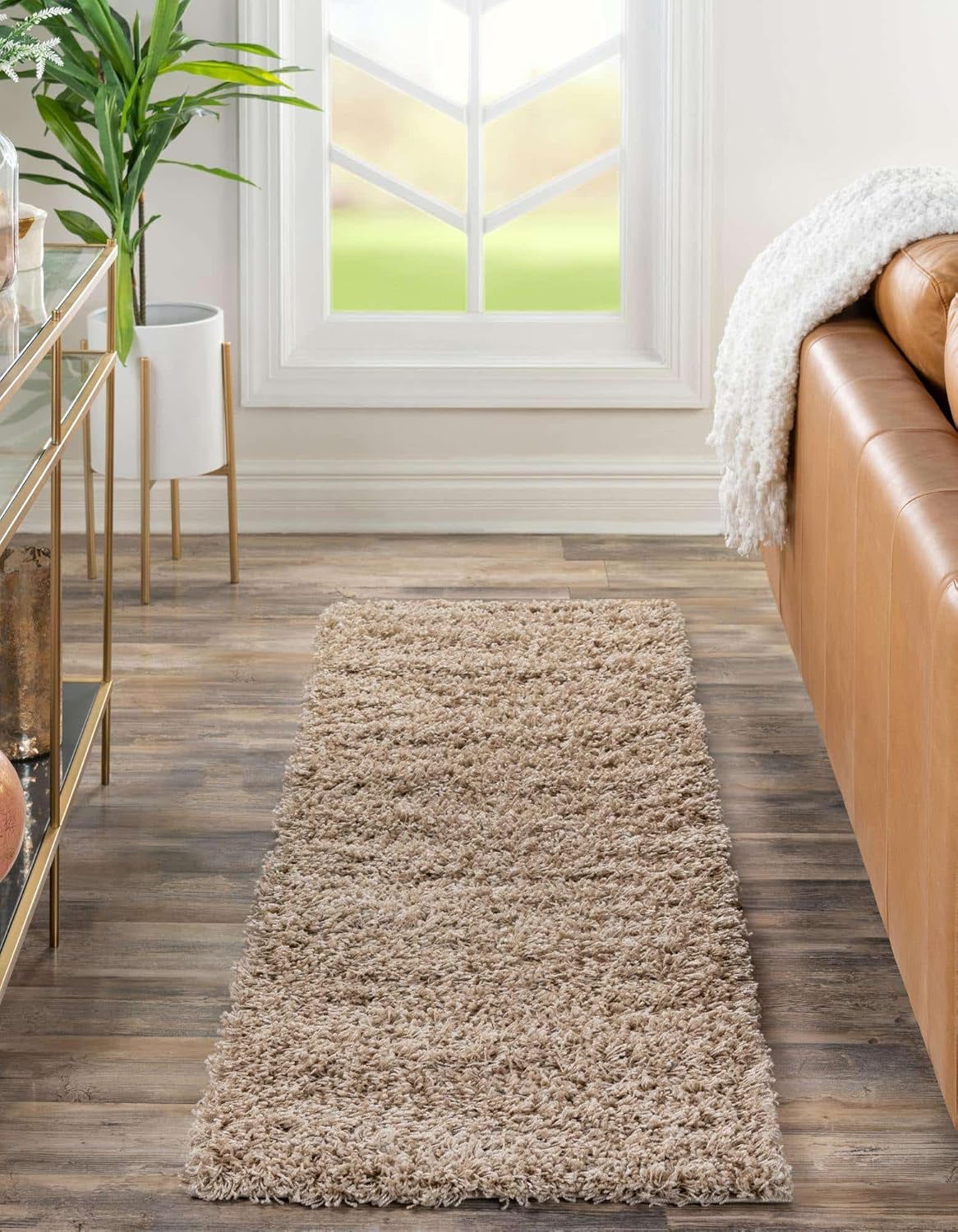 SPIRIT OF ART Solid Shag Collection – Alfombra de área (2′ 6″ x 13′ 1″ corredor, gris pardo)