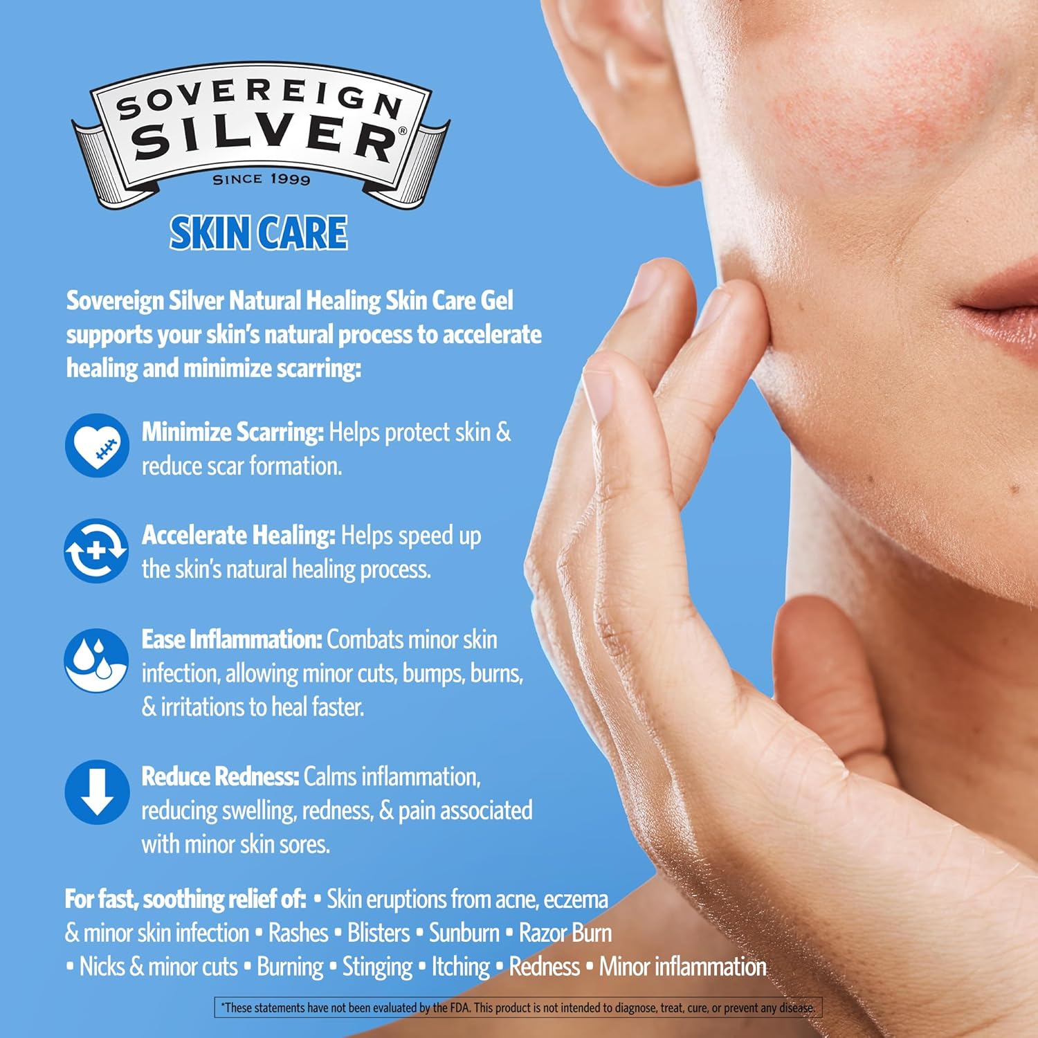 Sovereign Silver Gel curativo natural, cuidado de la piel para curar, reducir el enrojecimiento, minimizar las cicatrices del acné y aliviar la