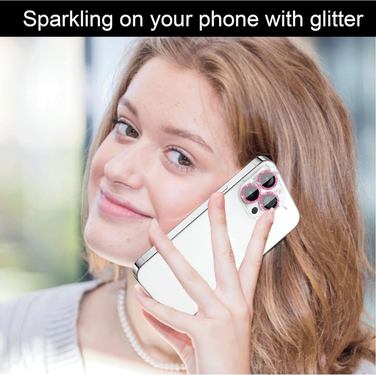 3+1 compatible con iPhone 13 Pro y iPhone 13 Pro Max, protector de lente de cámara con purpurina brillante, cubierta de cámara de vidrio templado,