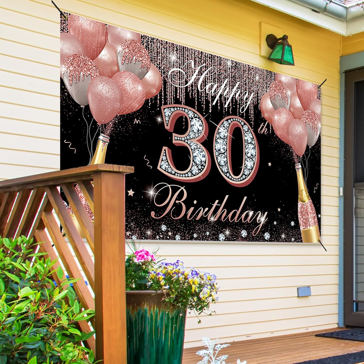 Decoraciones de feliz cumpleaños 30 para mujer, color oro rosa, pancarta de fondo de fiesta de cumpleaños de 30 años, cartel de treinta cumpleaños