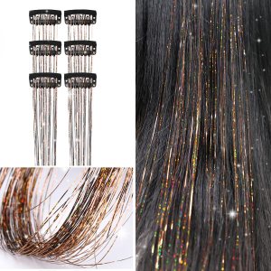 COSHONWOL – 6 clips de oropel para el cabello, kit de oropel con clip de 19.6 pulgadas, kit de oropel con purpurina, accesorios para fiestas de COSHONWOL – 6 clips de oropel para el cabello, kit de oropel con clip de 19.6 pulgadas, kit de oropel con purpurina, accesorios para fiestas de