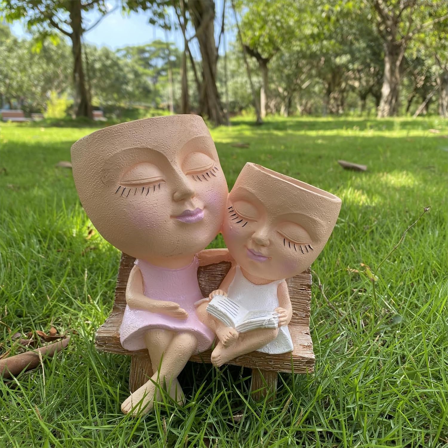 Maceta de doble cara para interiores y exteriores, con agujero de drenaje, bonita maceta de cara de mujer, regalos para familiares y amigos