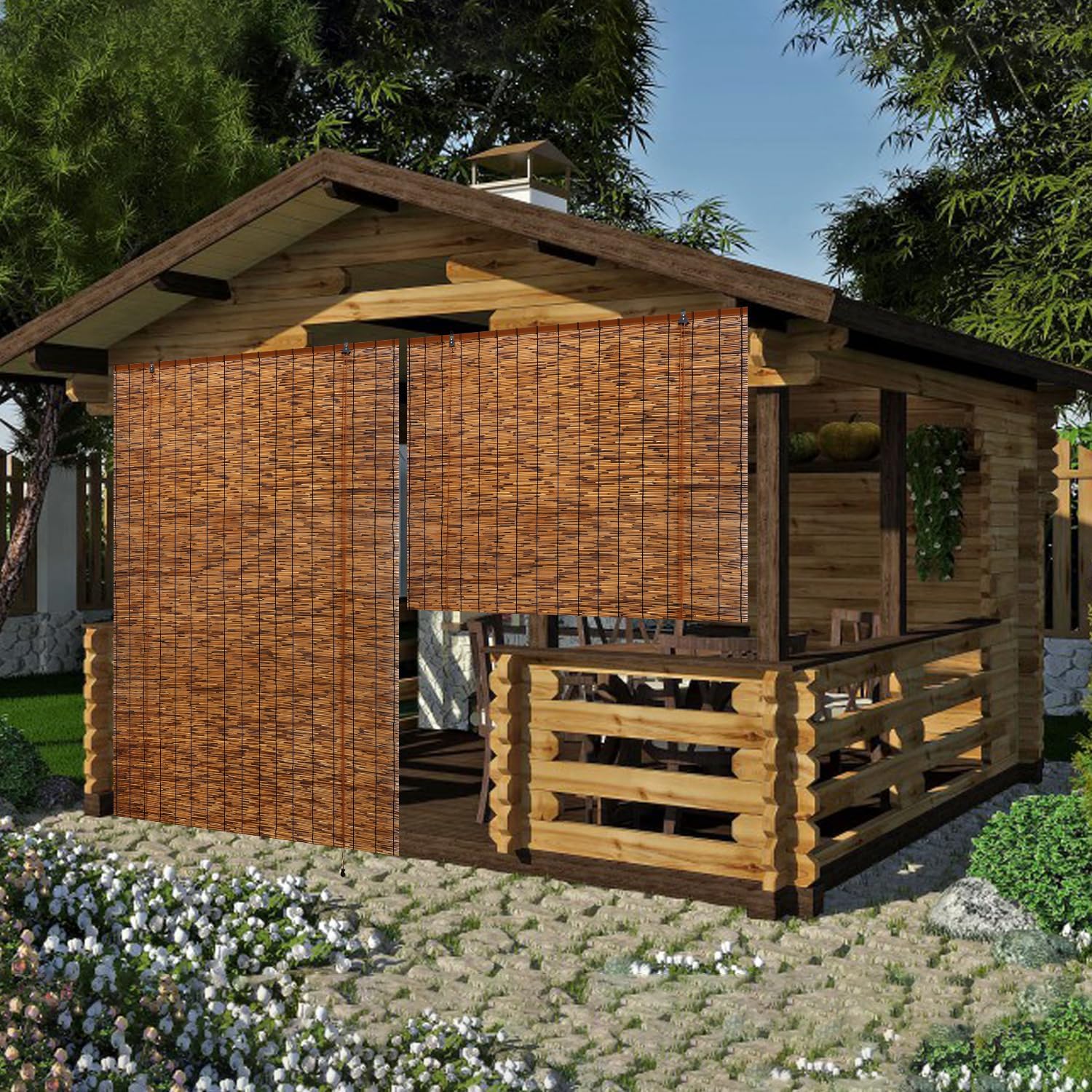 Persianas de bambú, paquete de 2 persianas enrollables de bambú retro de 47 pulgadas de ancho x 71 pulgadas de alto para ventanas, persianas de caña