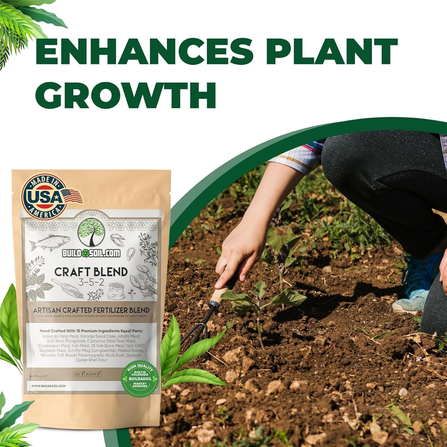 BuildASoil Fertilizante para huerto y alimentos orgánicos para plantas  Fertilizante orgánico hecho a mano con 15 ingredientes de primera calidad