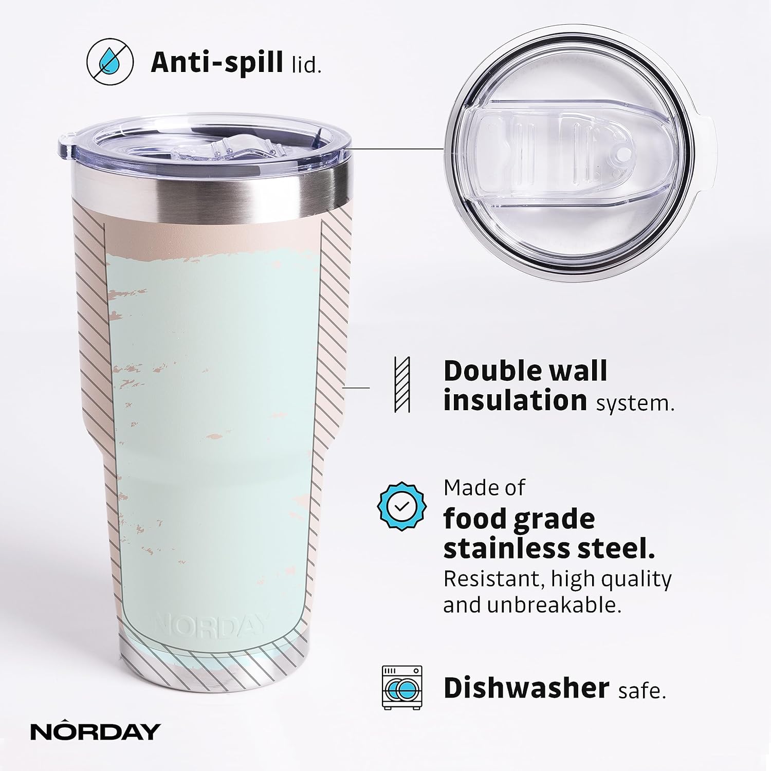 NORDAY Vaso con tapa, 30 onzas, con aislamiento de arena, de acero inoxidable, doble pared aislada al vacío, taza de café de viaje para portavasos