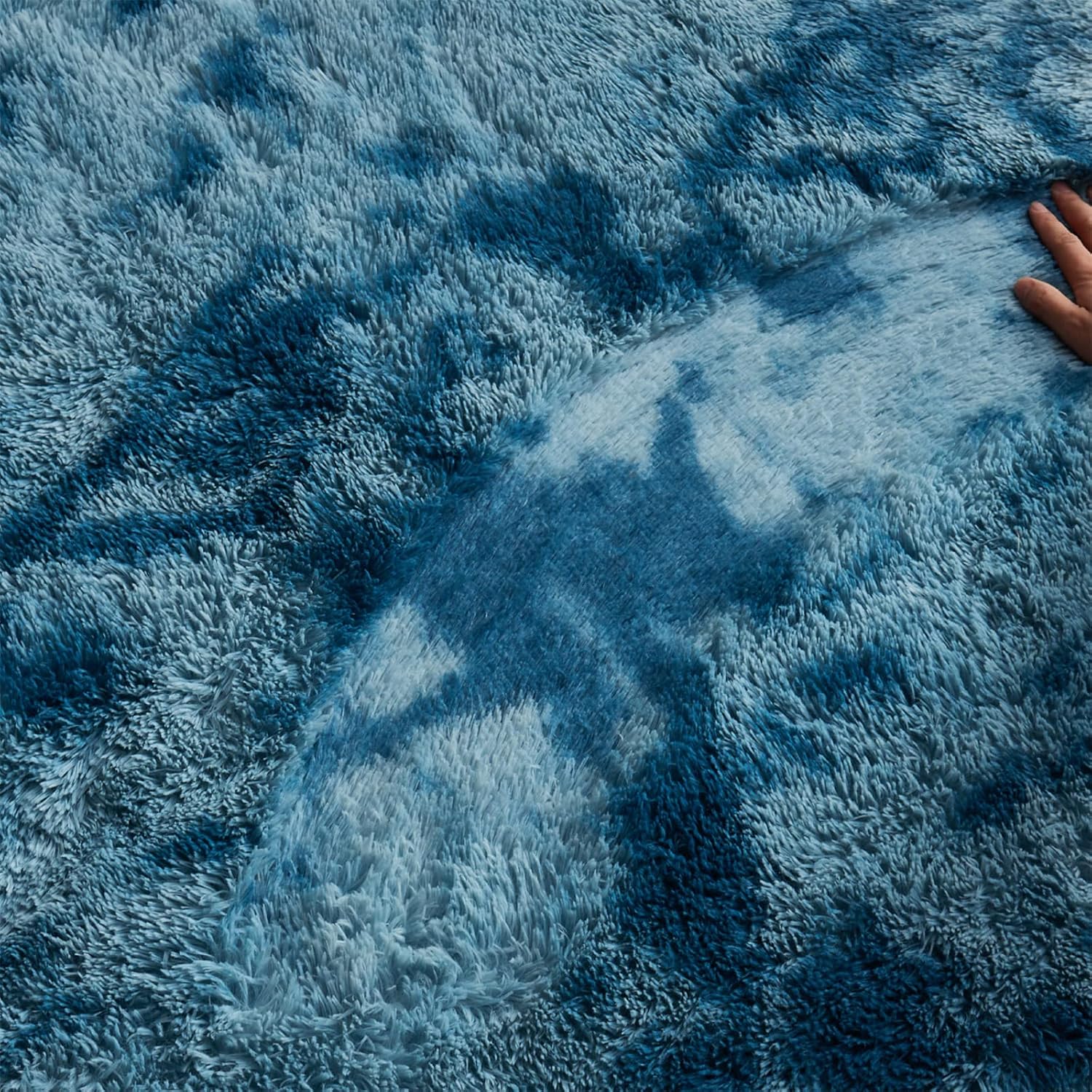 Arbosofe Alfombras de área para sala de estar, dormitorio, 5 x 8 pies, teñido anudado, azul, esponjoso, peludo, alfombra pequeña de felpa suave,