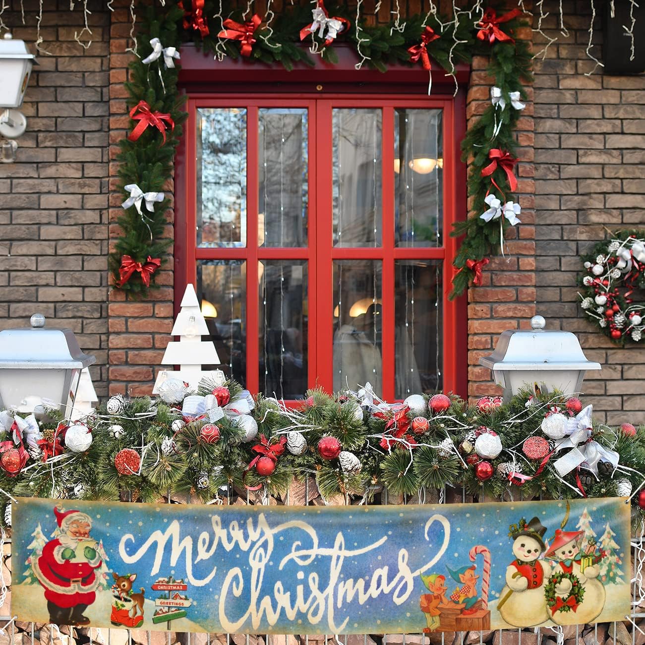 Decoraciones de Navidad vintage, pancarta de Feliz Navidad, letrero vintage de Papá Noel, muñeco de nieve, letreros de patio, Navidad, vacaciones,