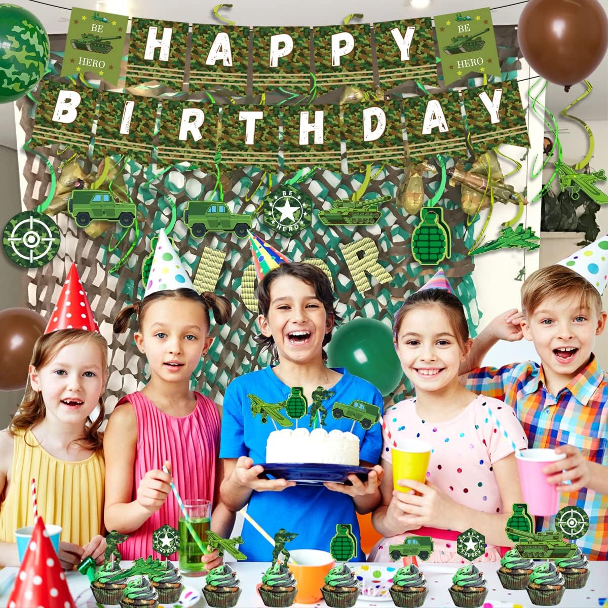 Decoraciones de camuflaje para fiesta de cumpleaños, soldado del ejército, suministros de fiesta militar, globos de camuflaje verde, pancarta de