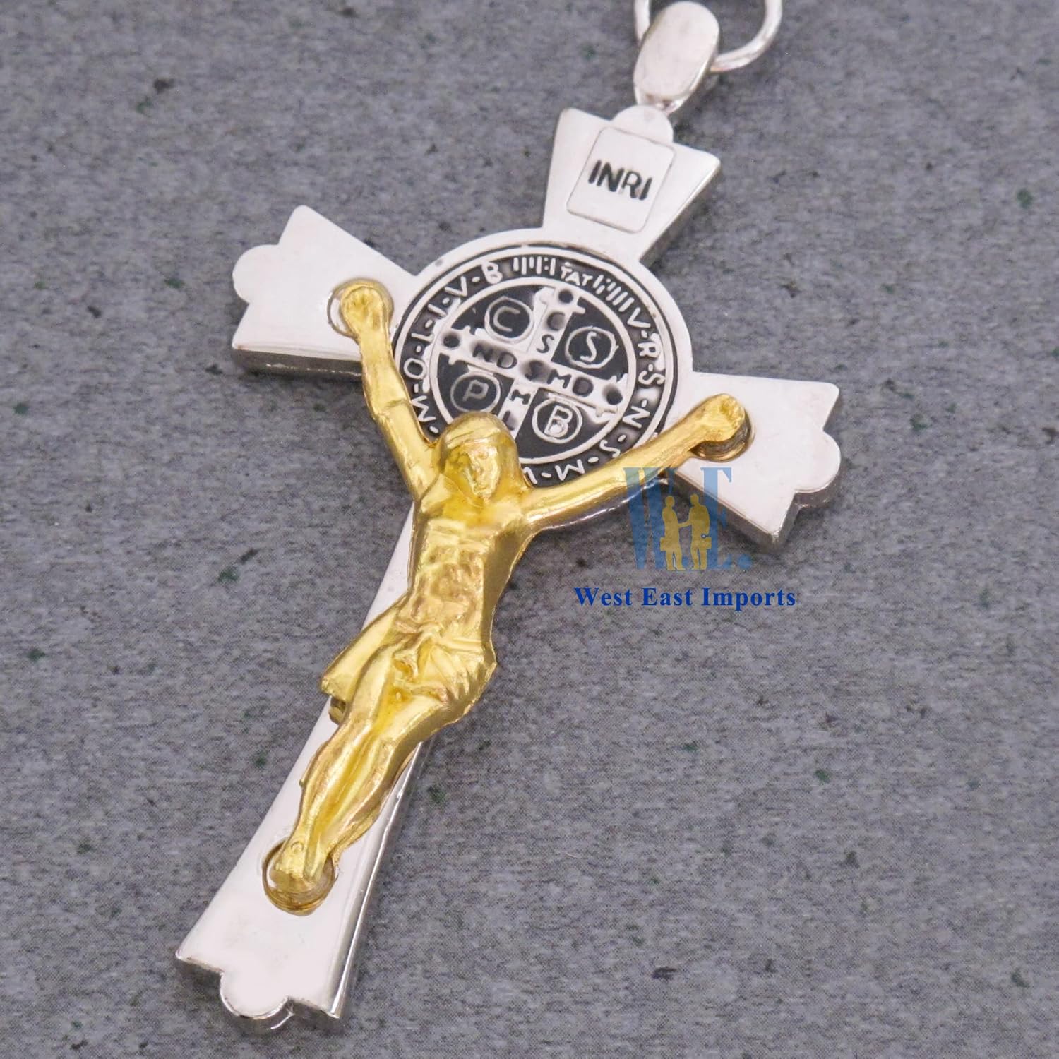 12 llaveros de San Benito para el bautismo, primera comunión, religioso, católico, regalo para escuela dominical, crucifijo de dos tonos, plata y
