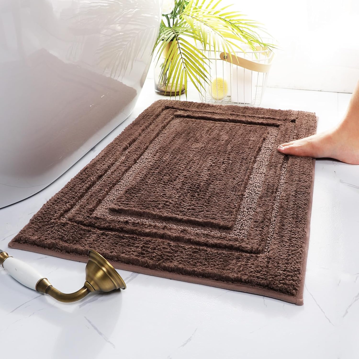 HOmatME Tapete de baño de microfibra súper suave y absorbente de agua, antideslizante, esponjoso, tapete para bañera, ducha, baño, lavable a