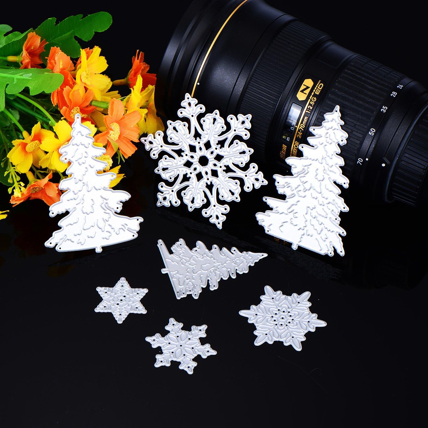 BBTO 7 troqueles de corte de copos de nieve de Navidad para hacer tarjetas, troqueles de copo de nieve de Navidad de metal, plantilla de árbol para