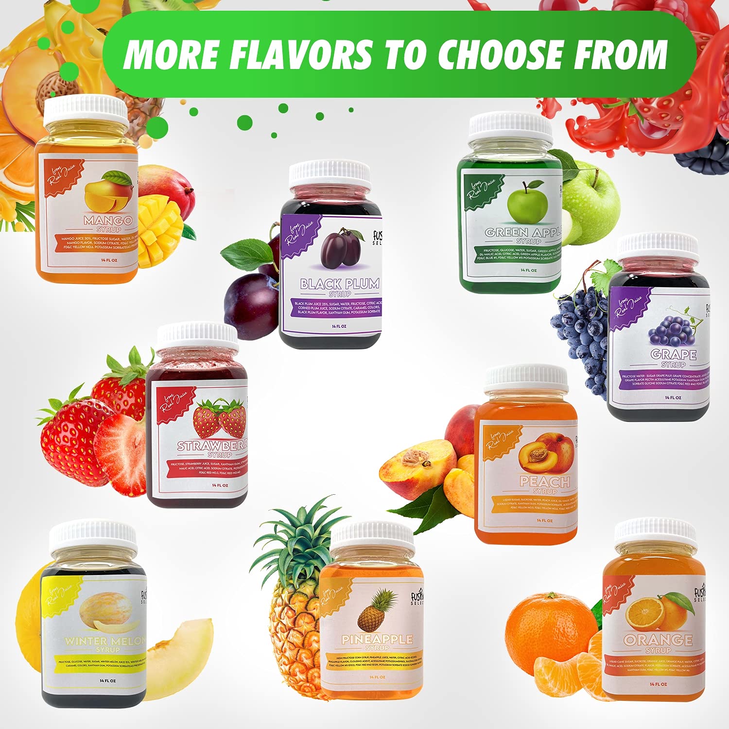 Fusion Select Jarabe de fresa  Potenciador del sabor hecho de jugo real para té de burbujas, yogur, conos de nieve, bebidas para granizados, hielo