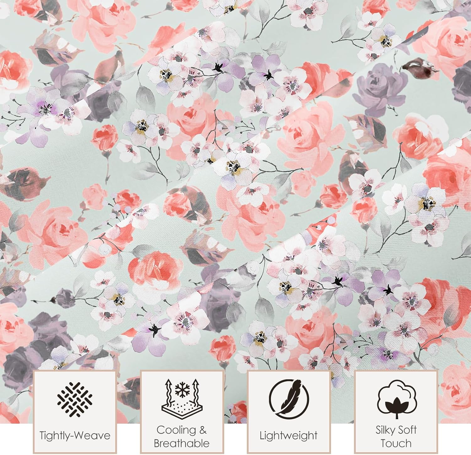 Juego de sábanas Queen  Estampado floral  Sábanas de lujo de microfibra cepillada 1800  Sábanas refrescantes transpirables para cama tamaño Queen
