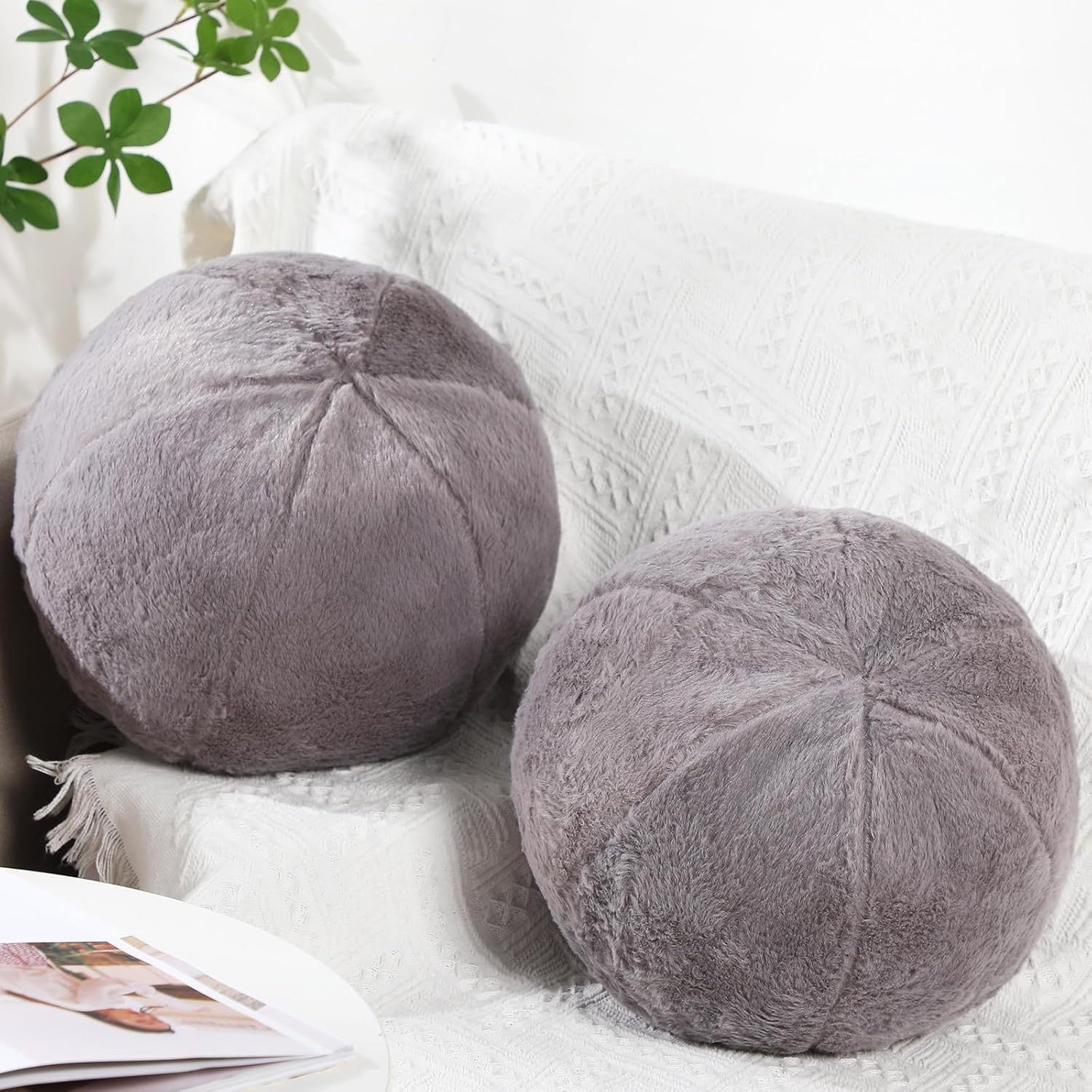 2 almohadas de felpa redondas de 11.8 pulgadas, almohada con nudo, almohada esférica suave para dormitorio, sala de estar, cama, oficina, escuela,