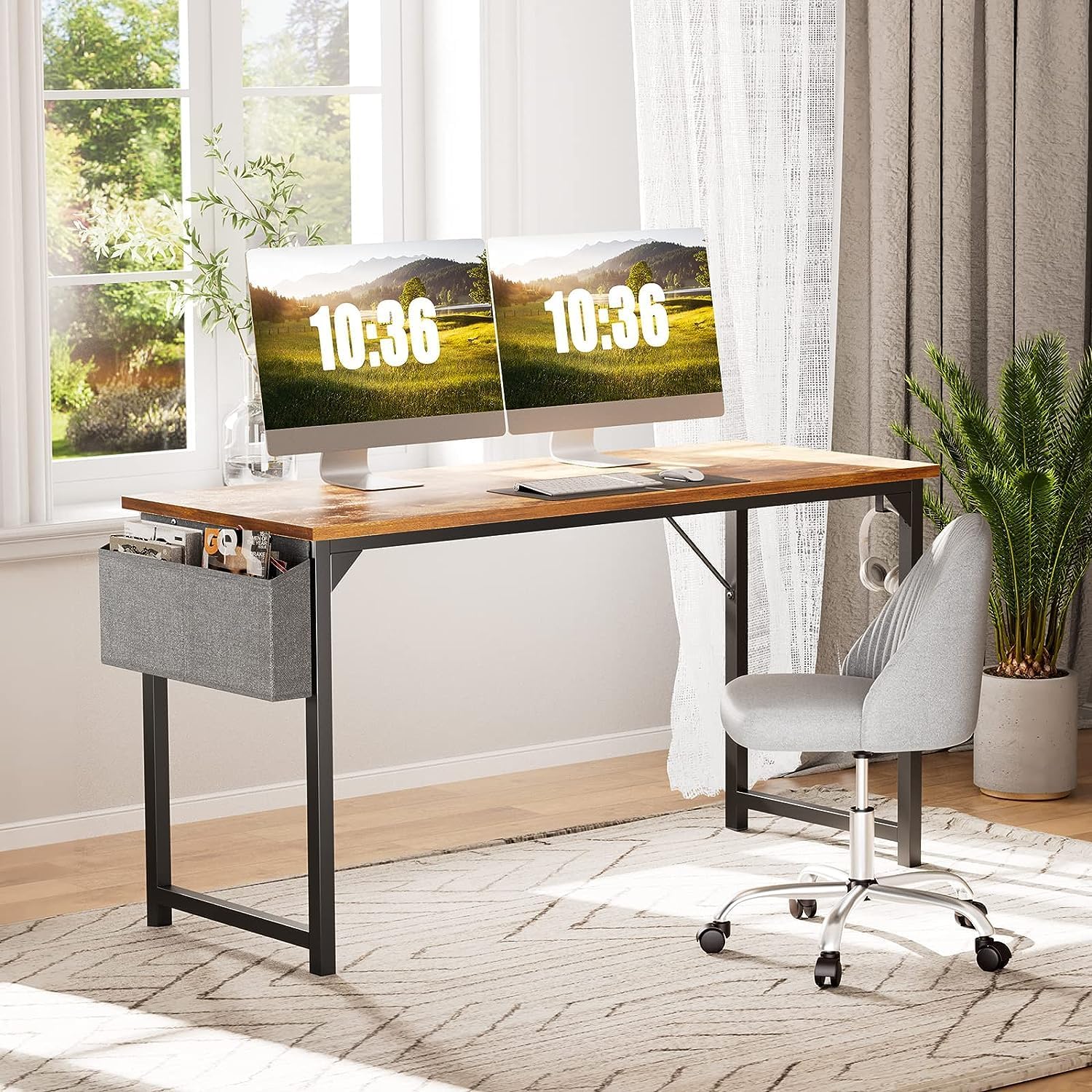 Sweetcrispy Escritorio para computadora, oficina de 48 pulgadas, trabajo de escritura, estudiante, estilo moderno y simple, mesa de madera con bolsa