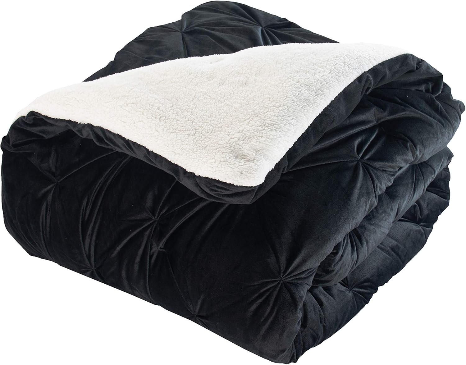 Elegant Comfort Softest – Juego de edredón reversible de 3 piezas de microvisón de microvisón plisado y pellizco, tamaño KingCal King, color negro